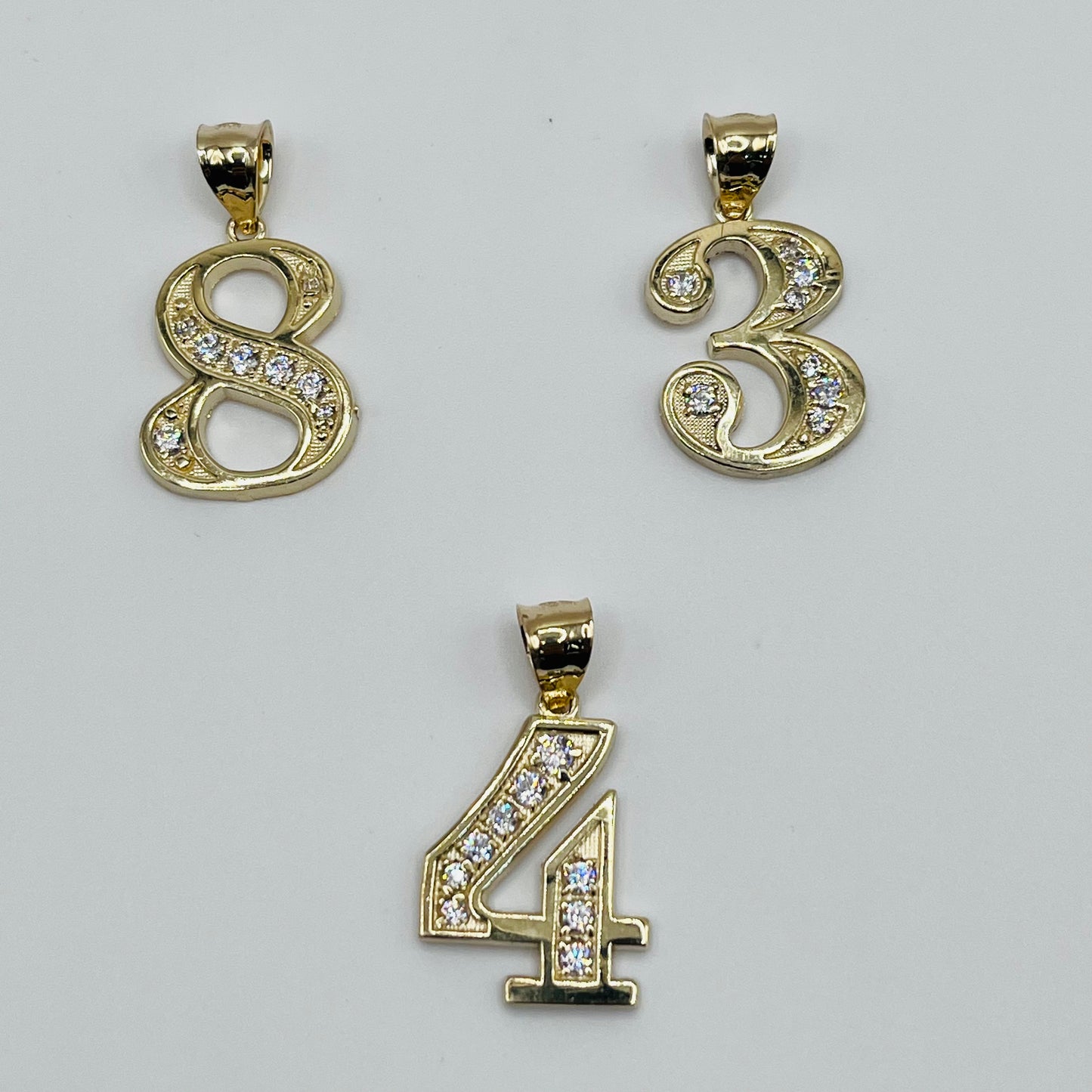 10K Gold CZ Number Charms