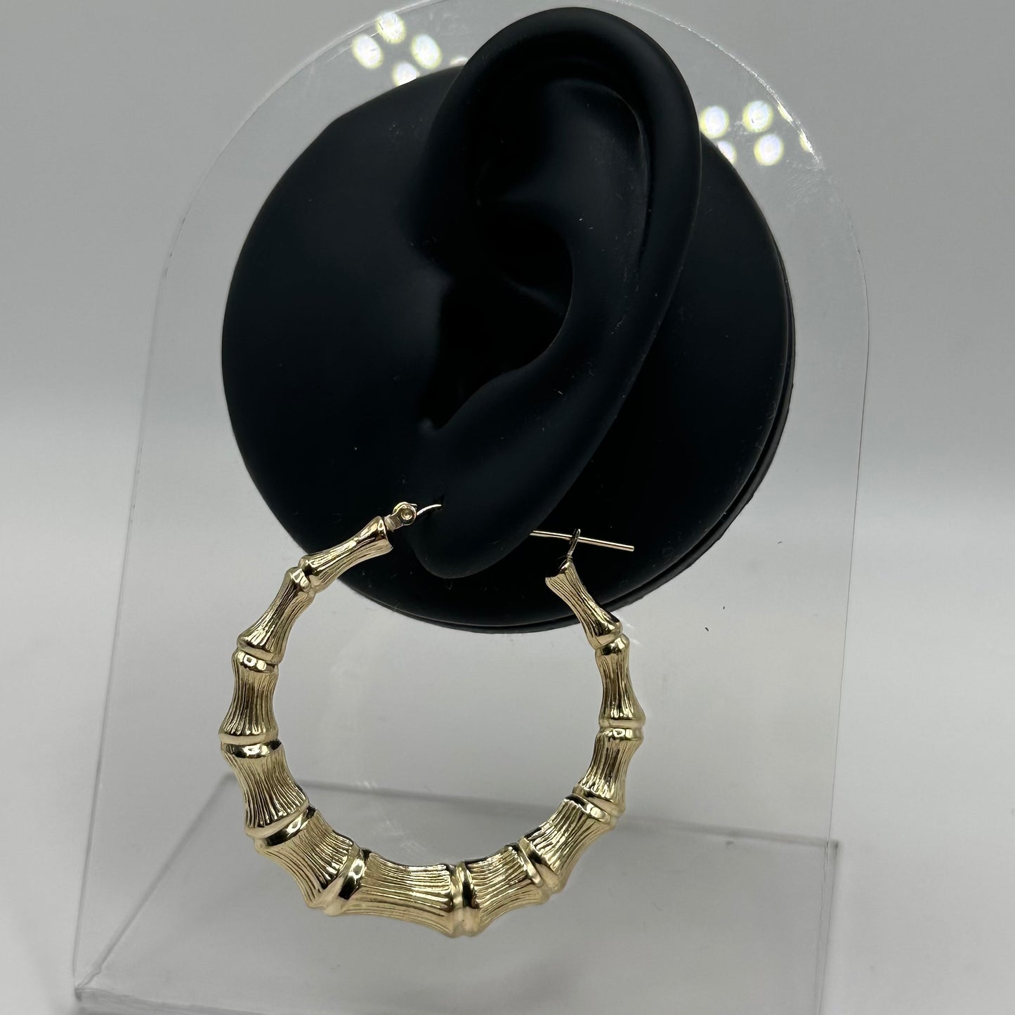 10K Gold Bamboo Hoop Earrings (1.6in)