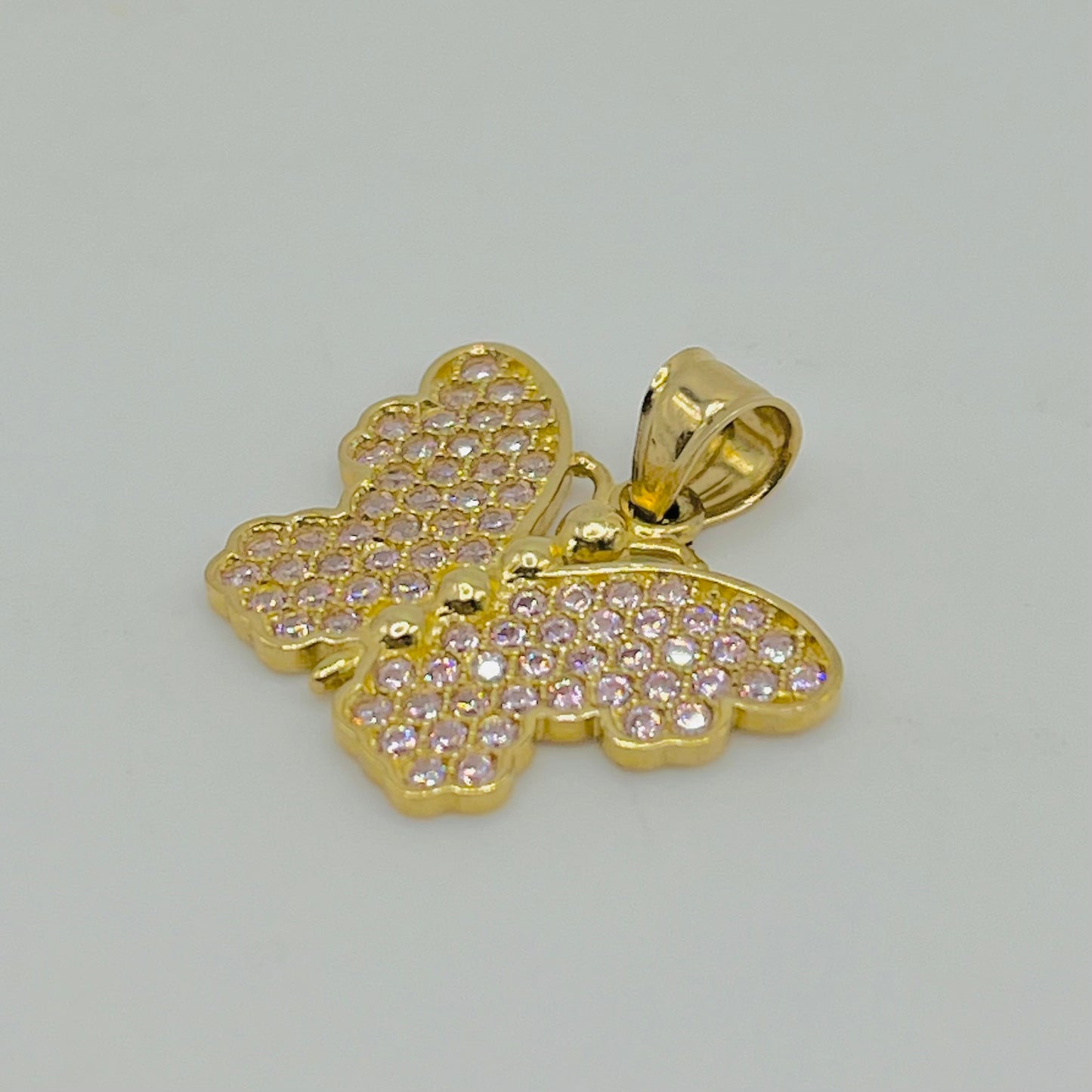 10K Gold Pink CZ Butterfly Charm