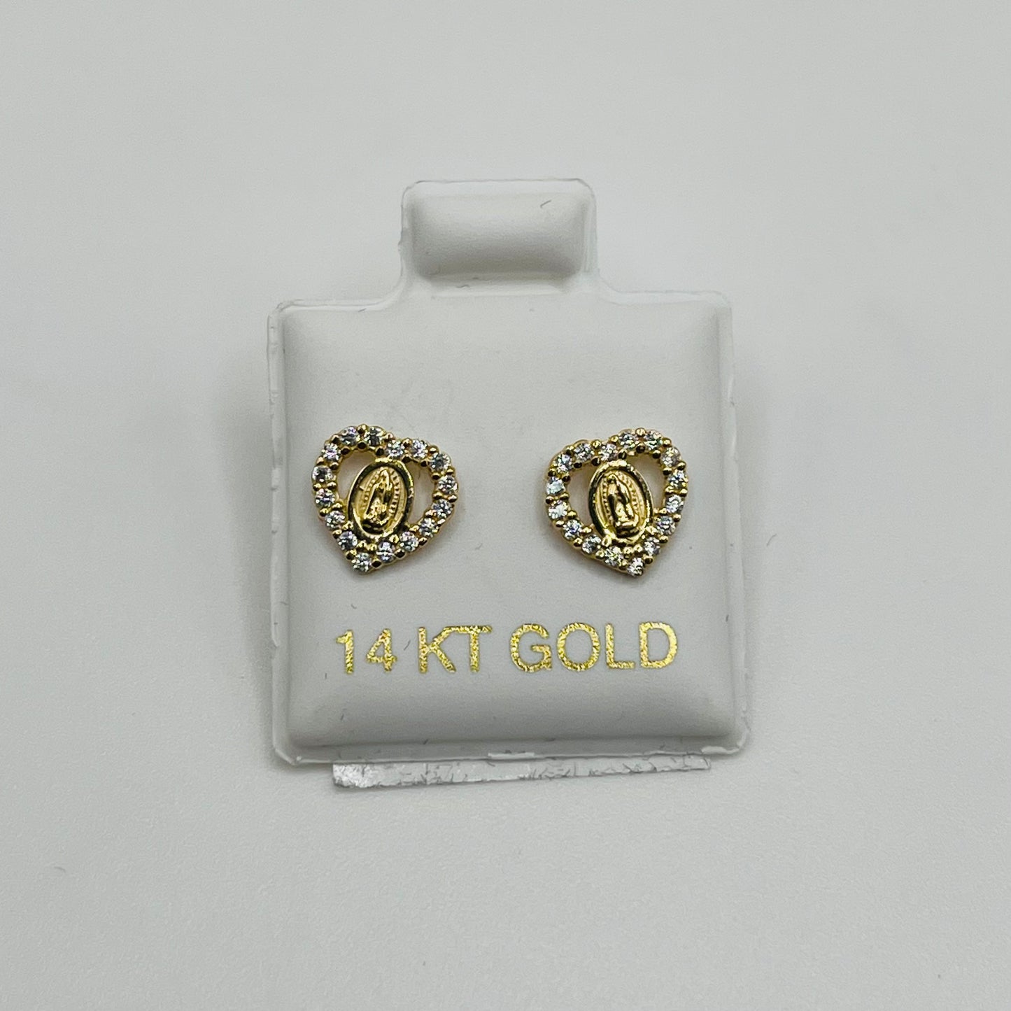 14k Gold Heart Cz Virgin Mary Baby Earrings