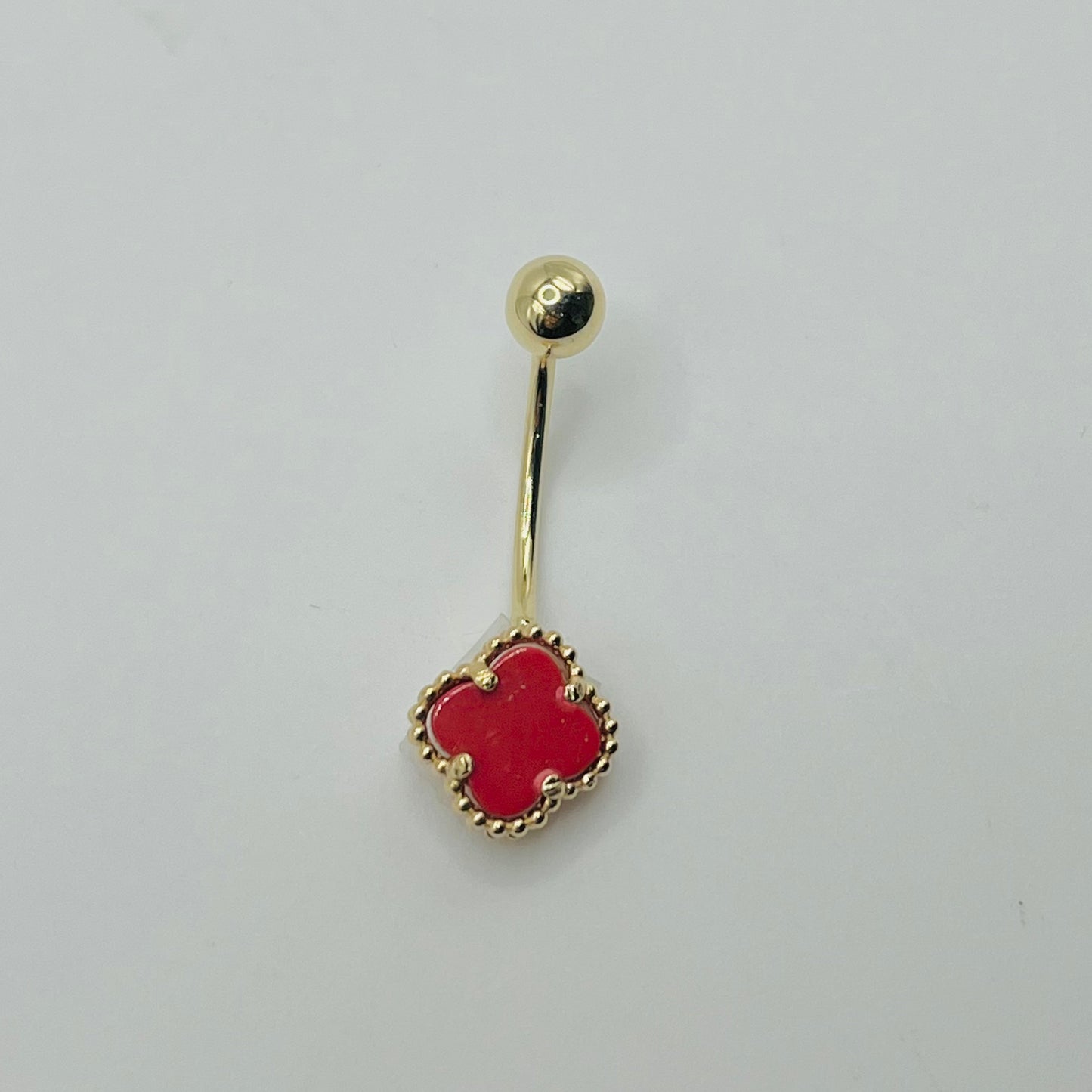 14k Gold Red Clover Belly Ring