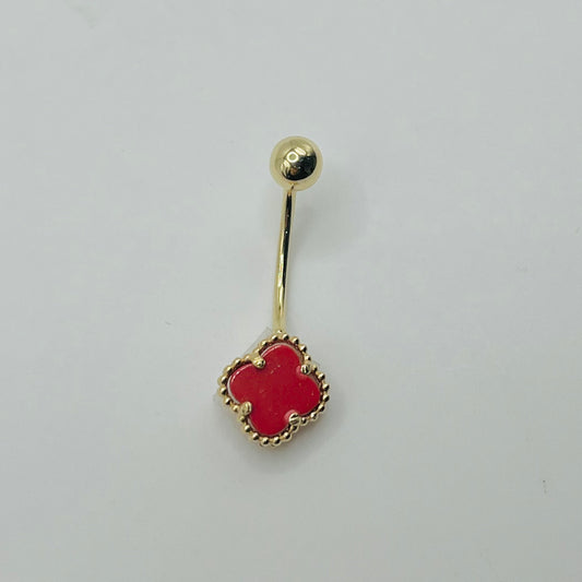 14k Gold Red Clover Belly Ring