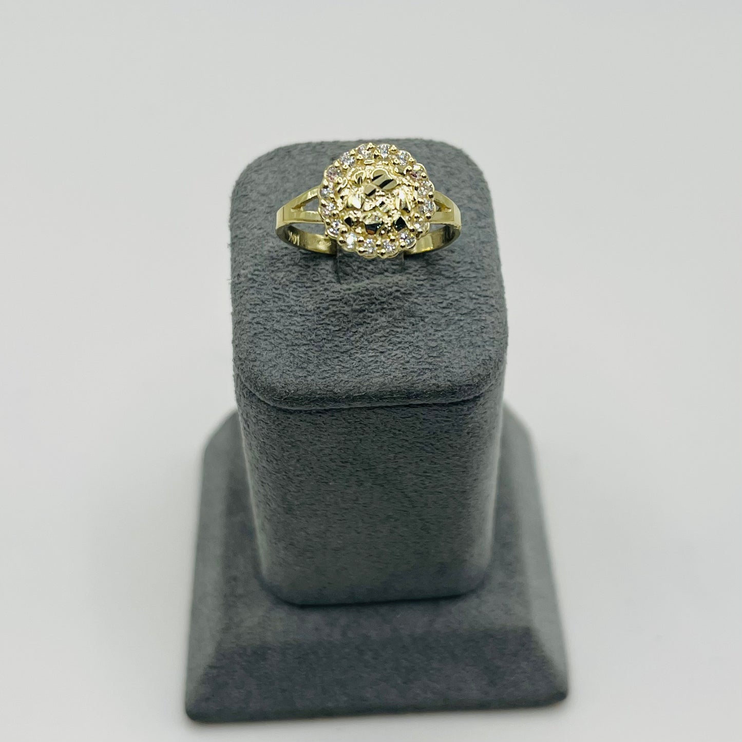 10k Gold Round Cz Border Ring (S)
