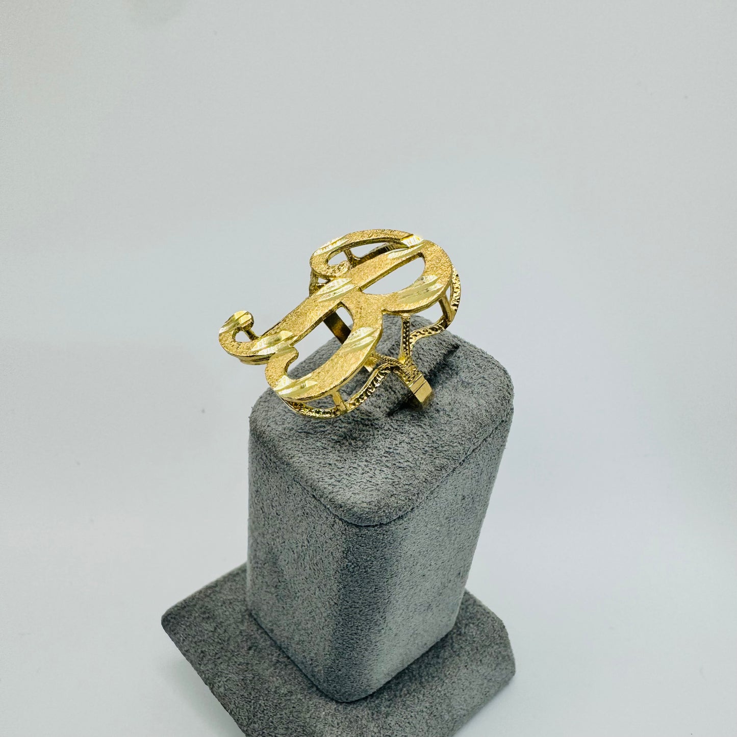 10K Gold Large Diamond Cut Initial Ring