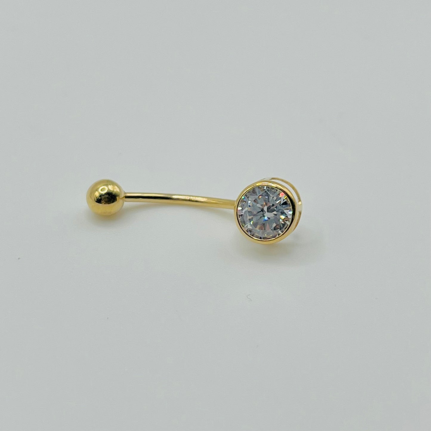 14k Gold Round Cz Belly Ring