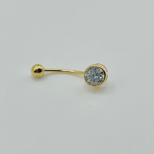 14k Gold Round Cz Belly Ring