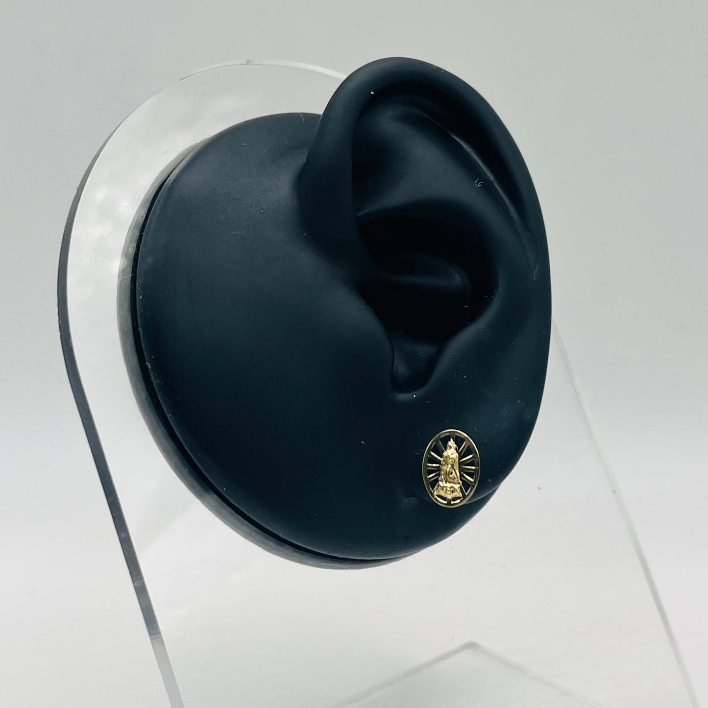 14k Gold Oval Virgin Mary Baby Earrings