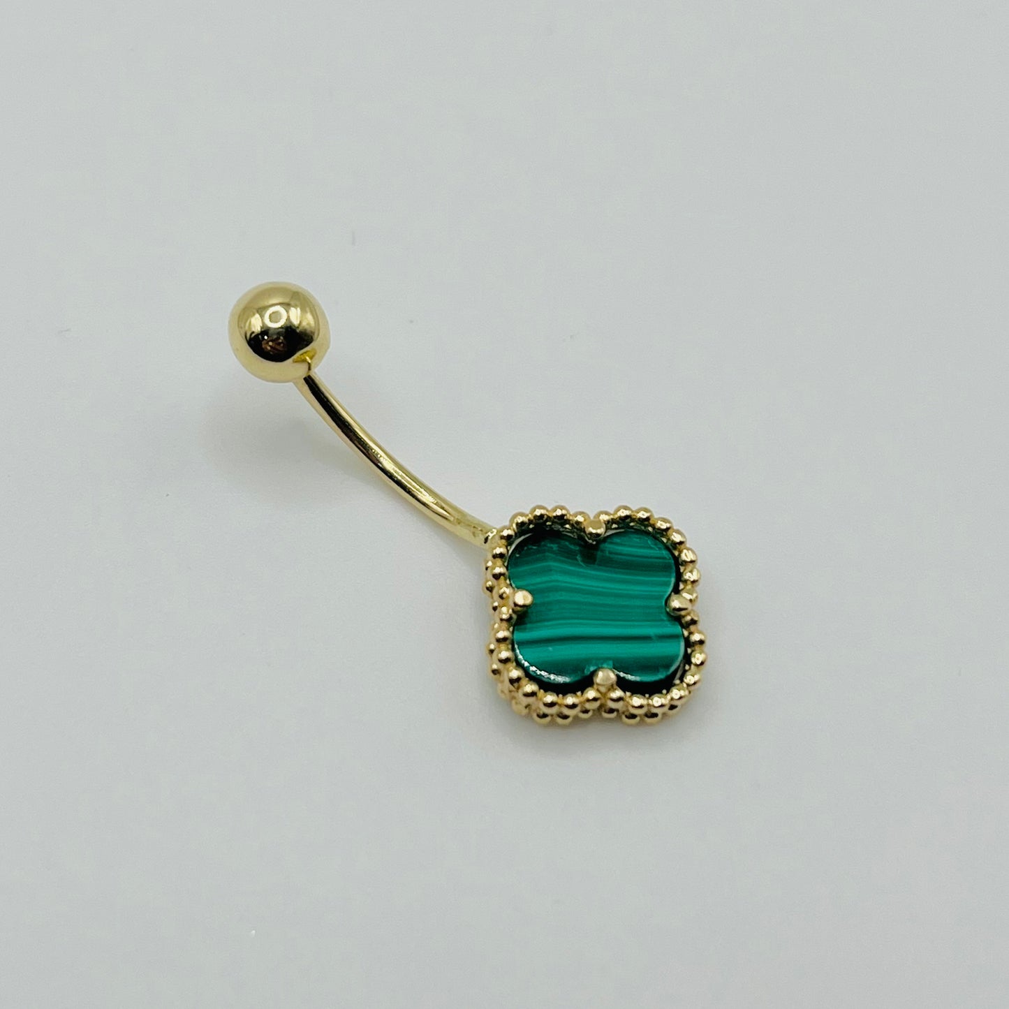 14k Gold Green Clover Belly Ring