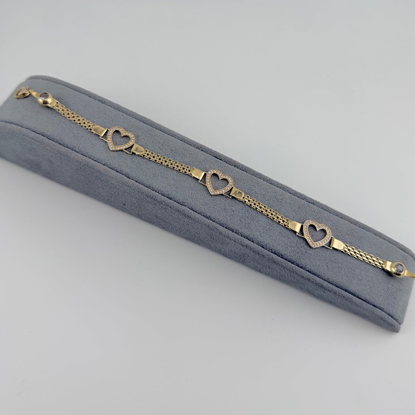 14k Gold Fancy Open Cz Heart Bracelet