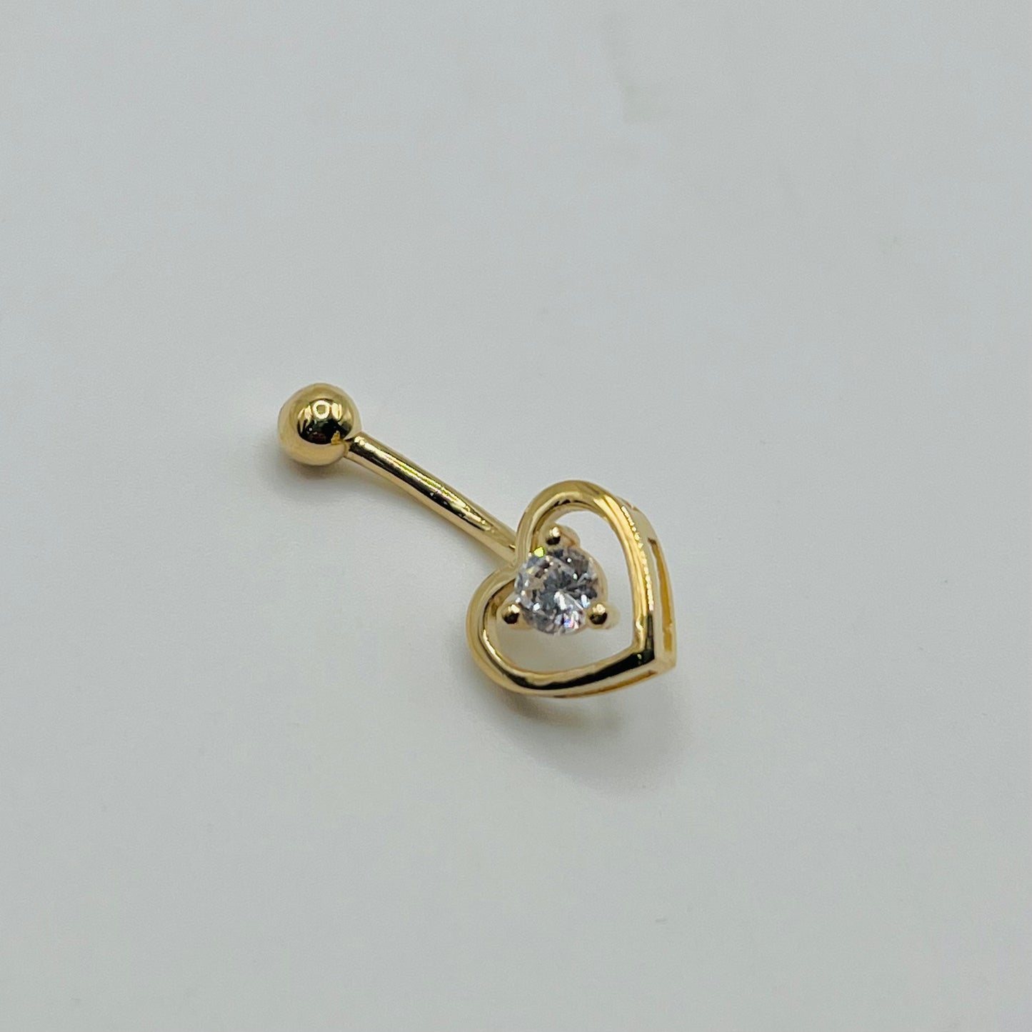 14k Gold Heart Bezel Cz Belly Ring