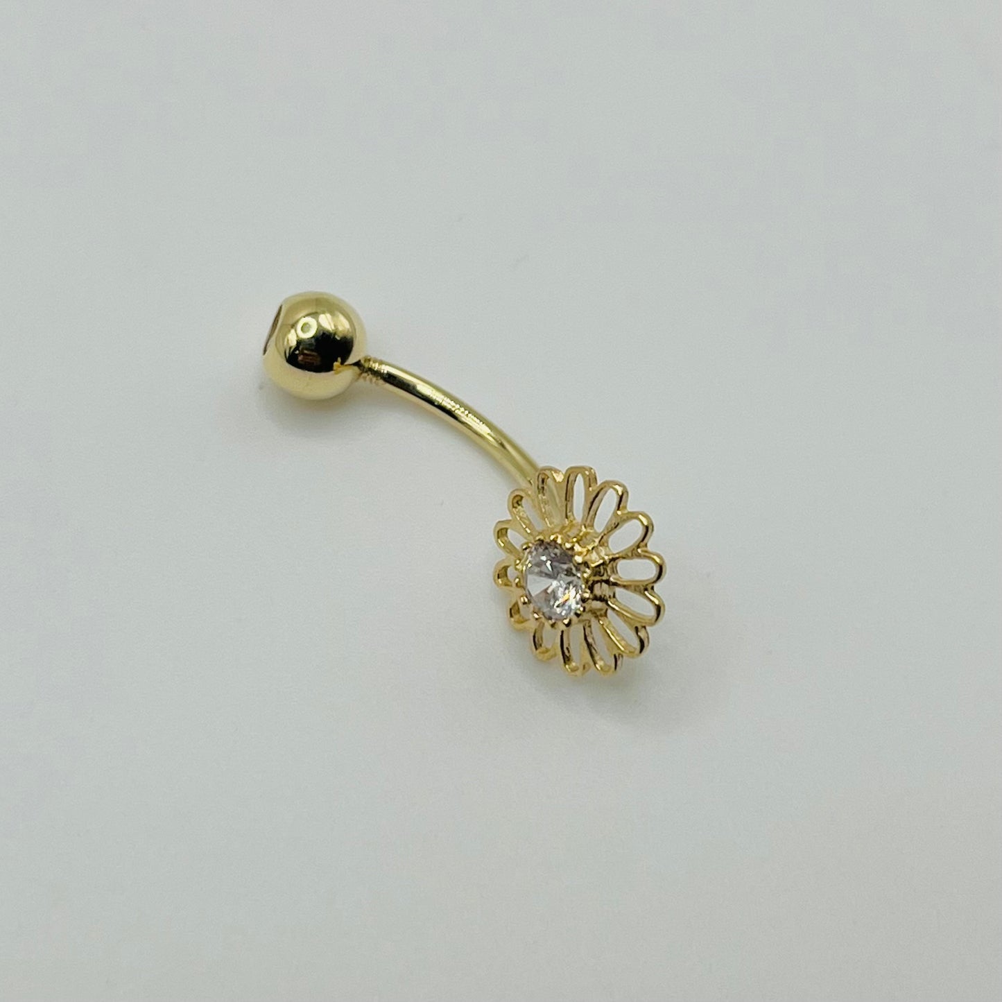 14k Gold Cz Flower Belly Ring