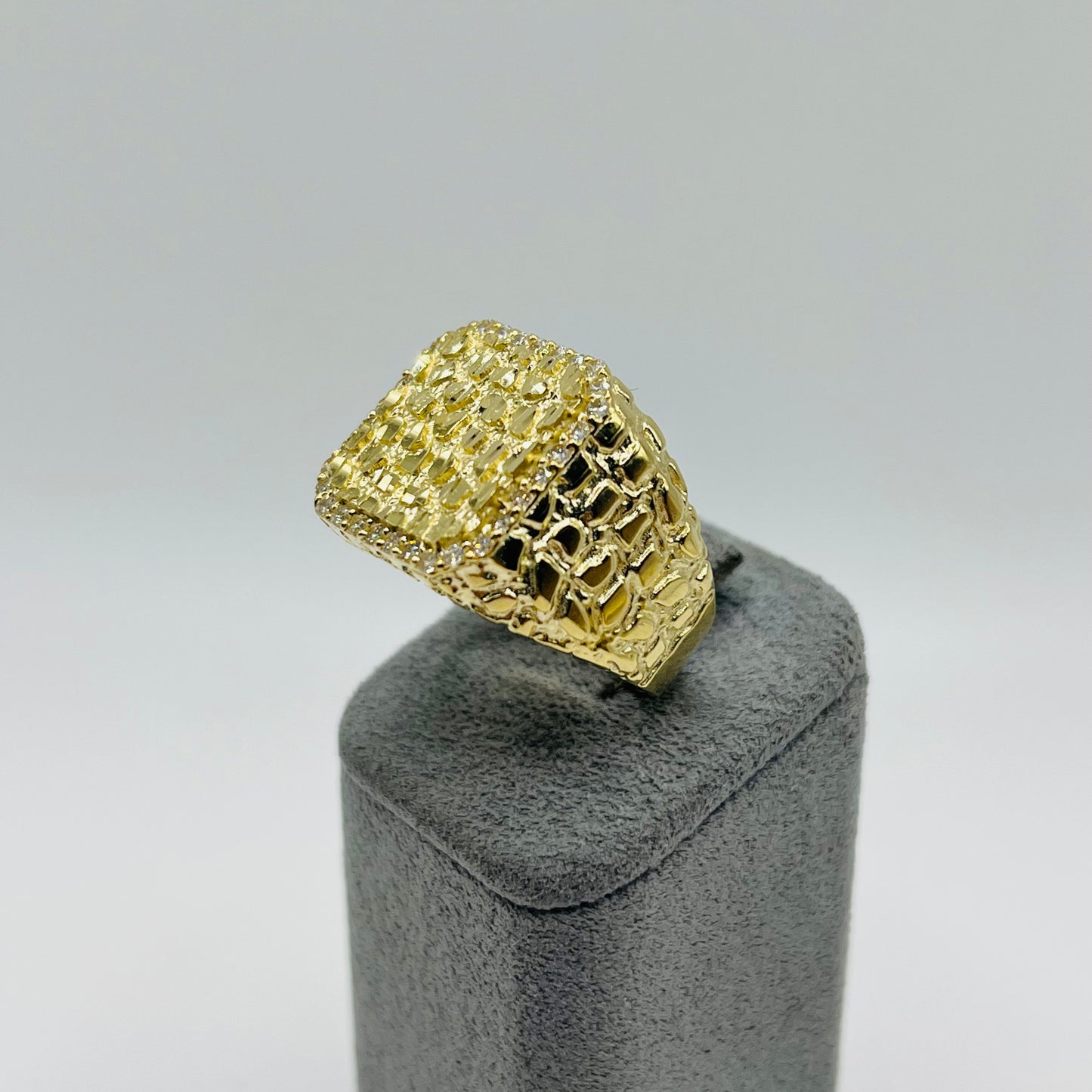 10k Gold Rounded CZ Square Nugget Ring