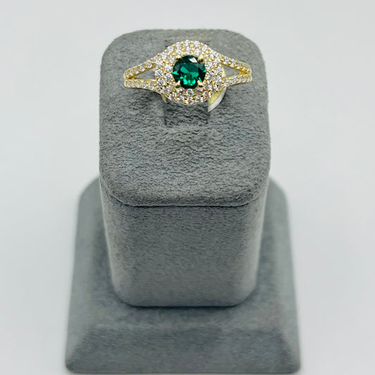 14k Gold Round Emerald Cz Ring