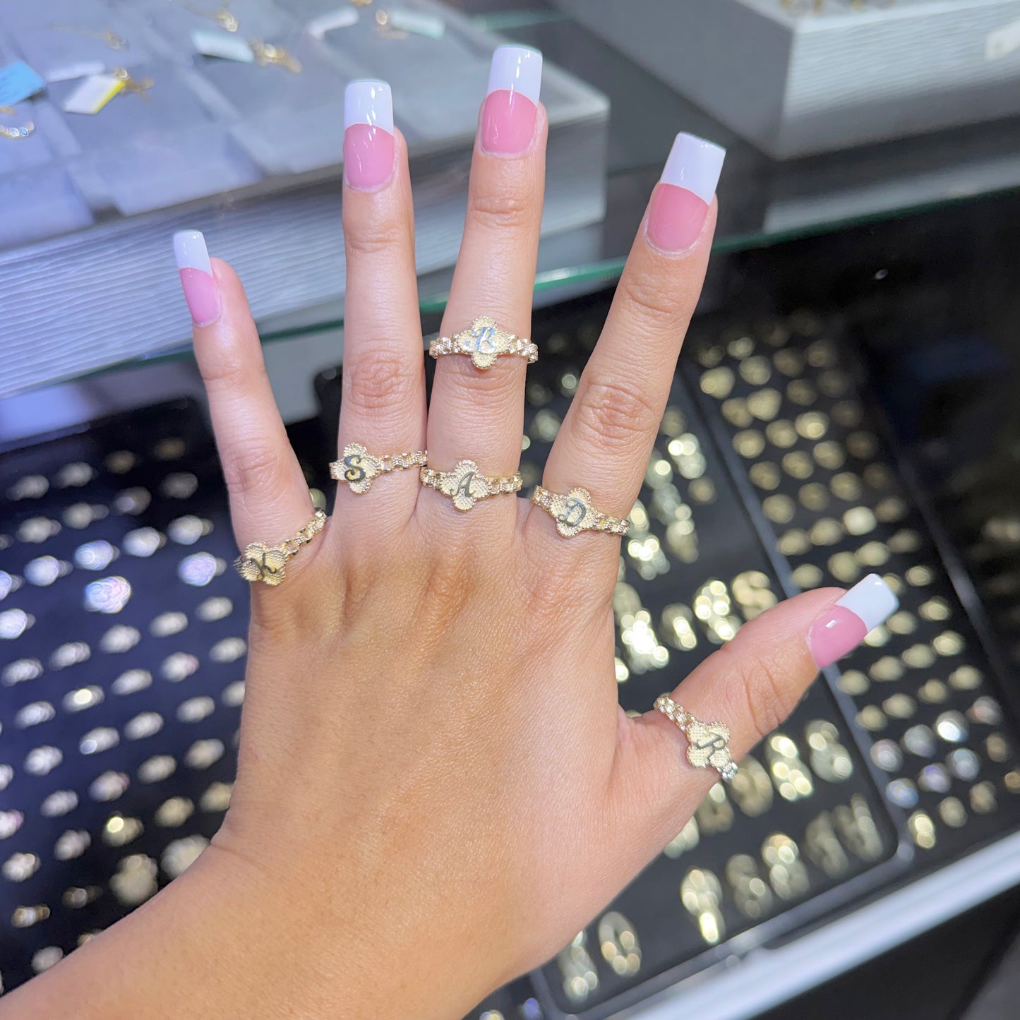 10k Gold Rx Clover Initial Ring