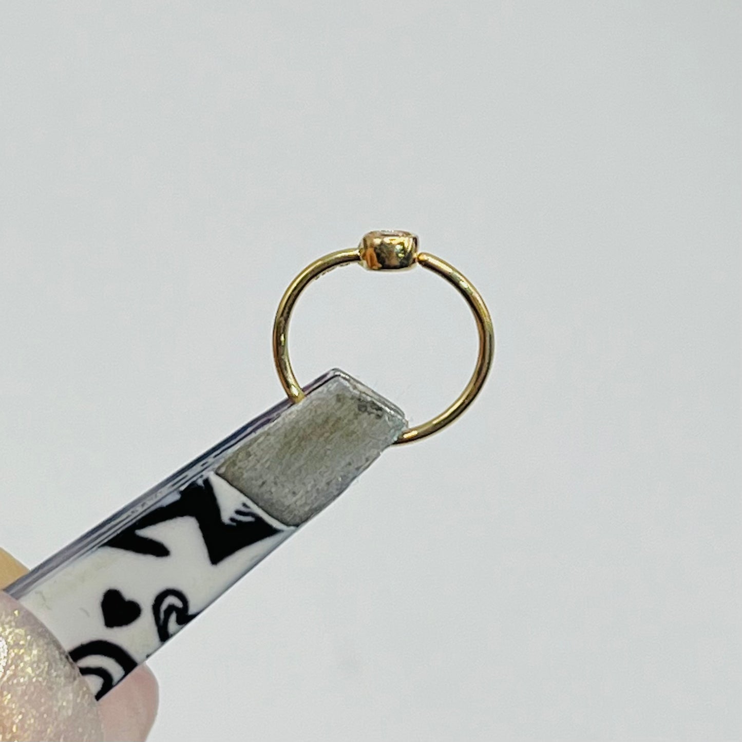 14K Gold CZ Bezel Stone Nose Ring Hoop