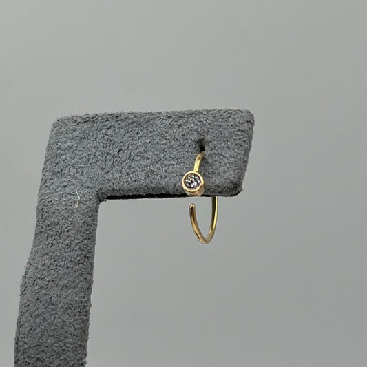 14K Gold CZ Bezel Stone Nose Ring Hoop
