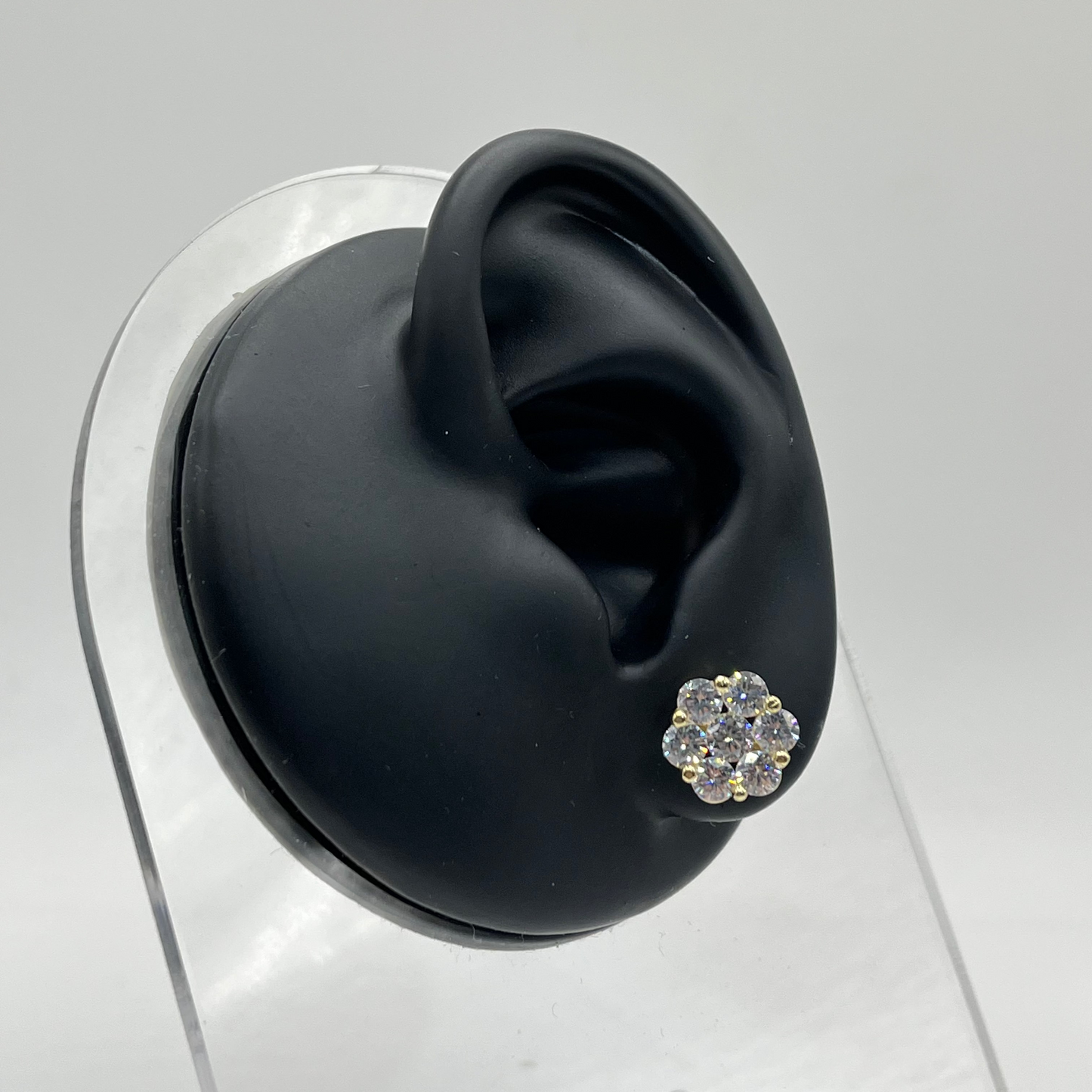10K Gold CZ Flower Earrings | Face Size: 8mm