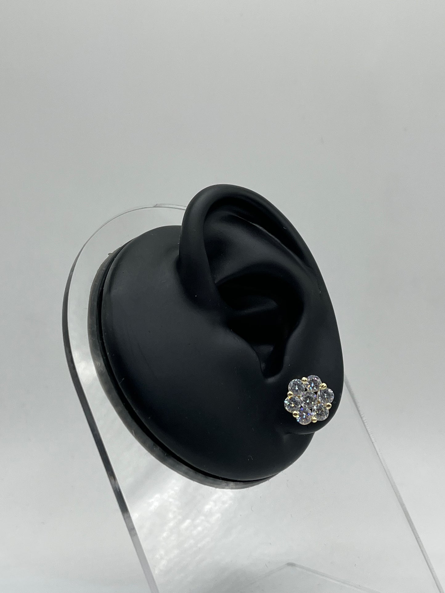 10K Gold White Flower CZ studs 10mm