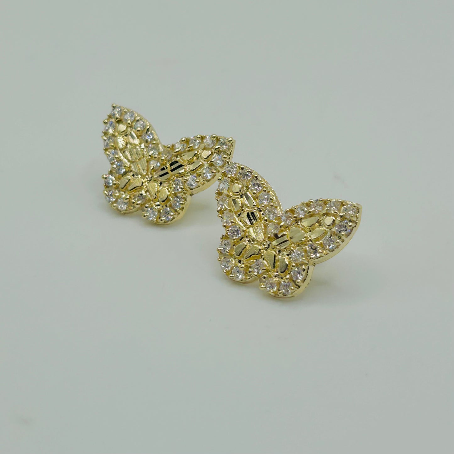 10k Gold Cz Nugget Butterfly Earrings (M)