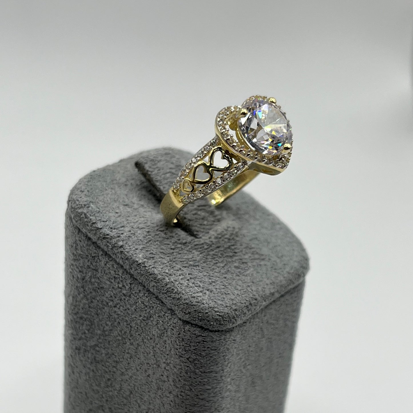 10K Gold CZ Princess Heart Ring