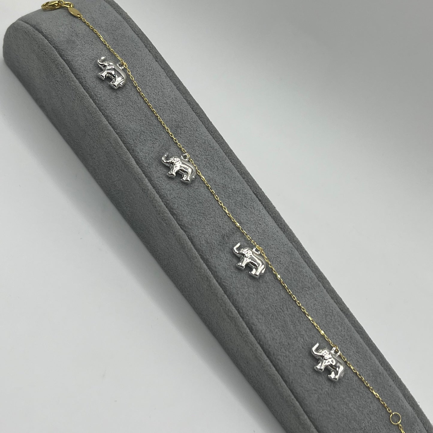 10k Gold Designer Bracelet - Elephants in White Gold