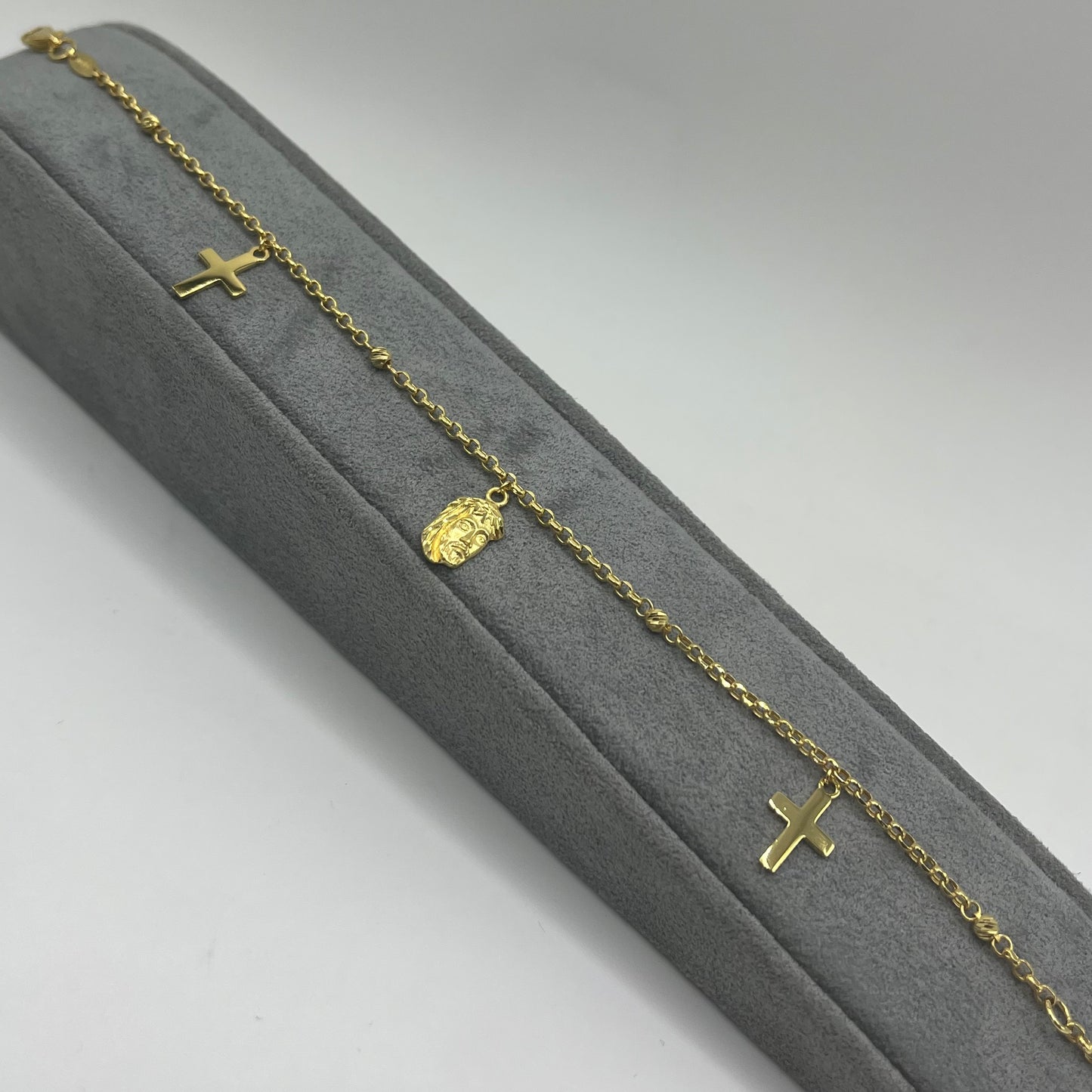 10k Gold Designer Charm Bracelet - Jesus and Cross
