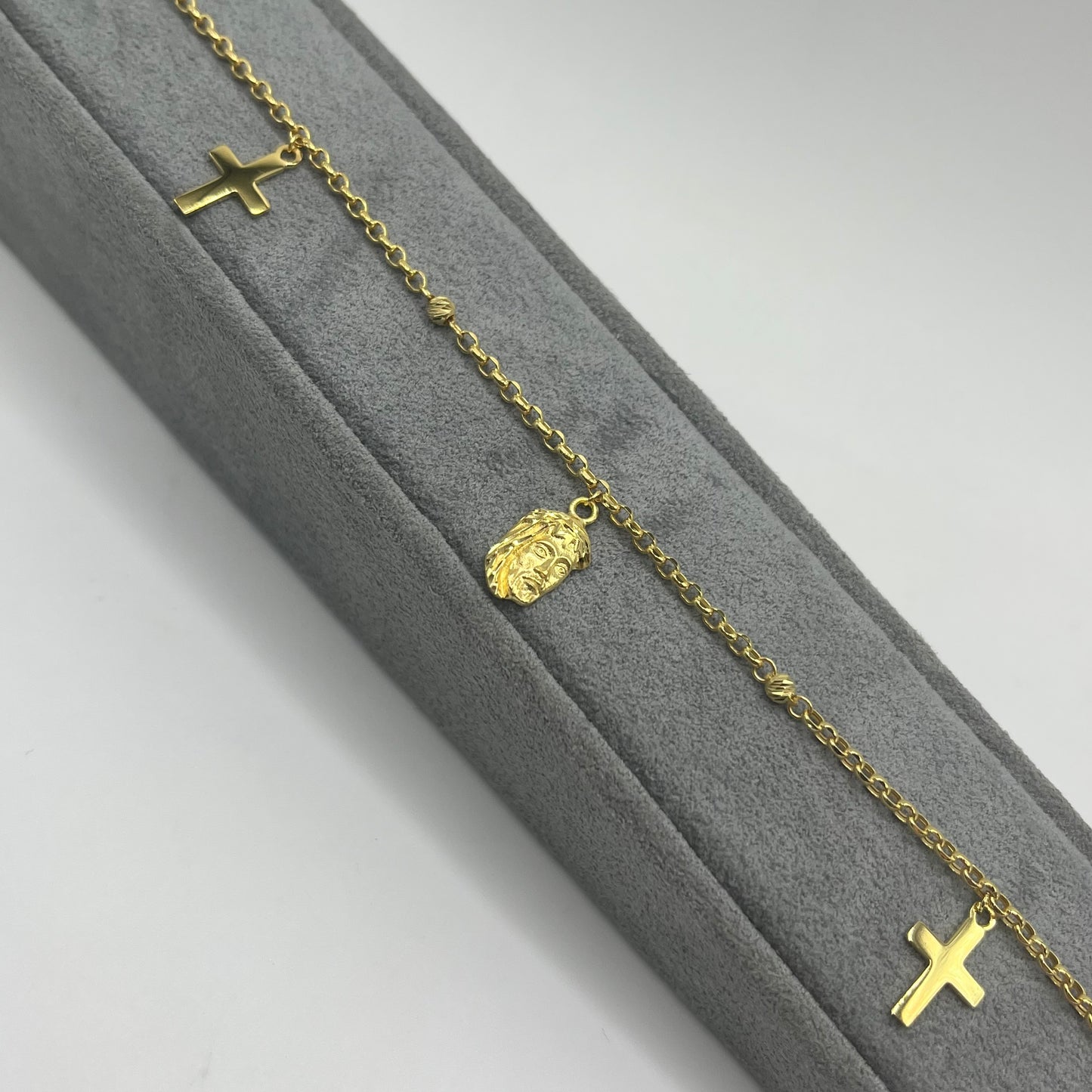 10k Gold Designer Charm Bracelet - Jesus and Cross