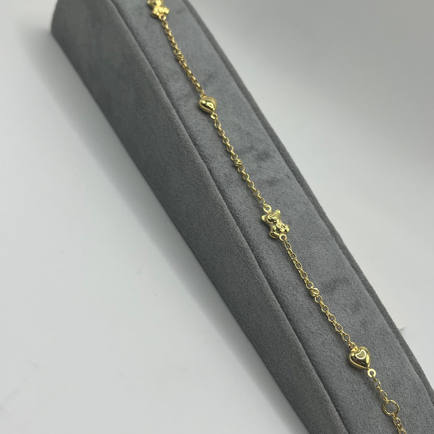 10k Gold Designer Bracelet - Hearts and Teddy Bears