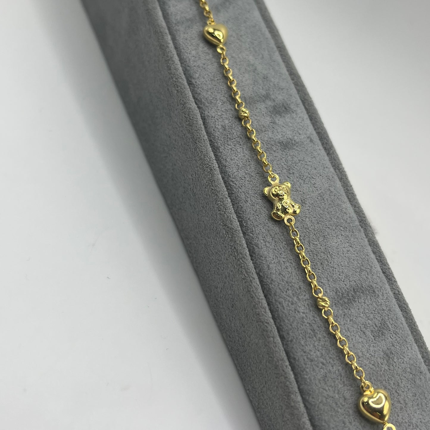 10k Gold Designer Bracelet - Hearts and Teddy Bears