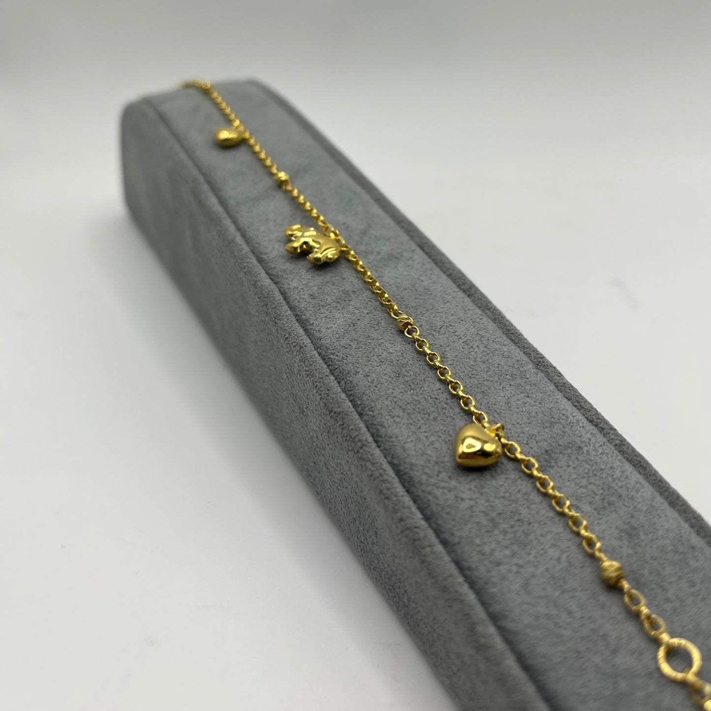 10k Gold Designer Bracelet - Puffed Elephant and Hearts
