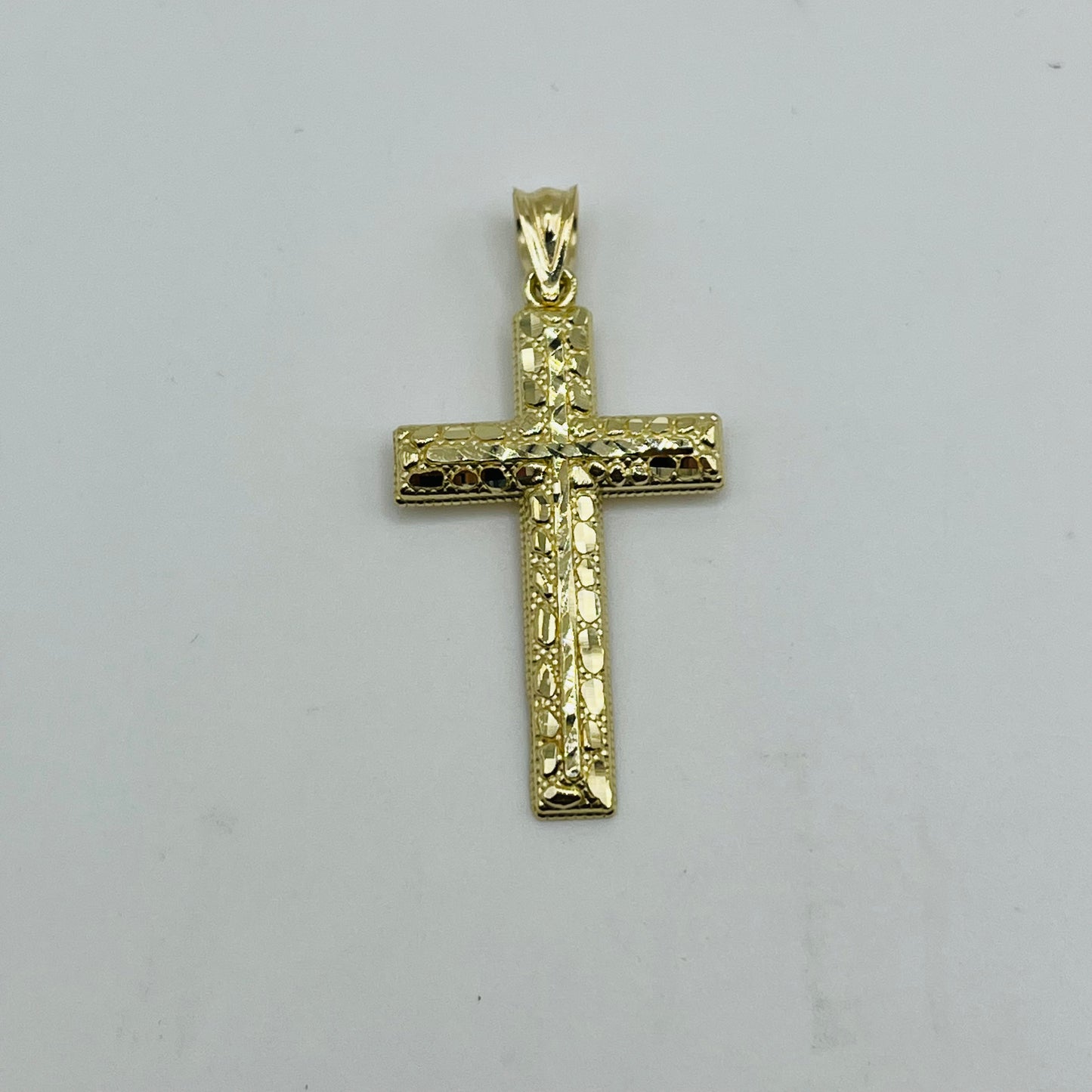 10k Gold Nugget Domed Cross Charm