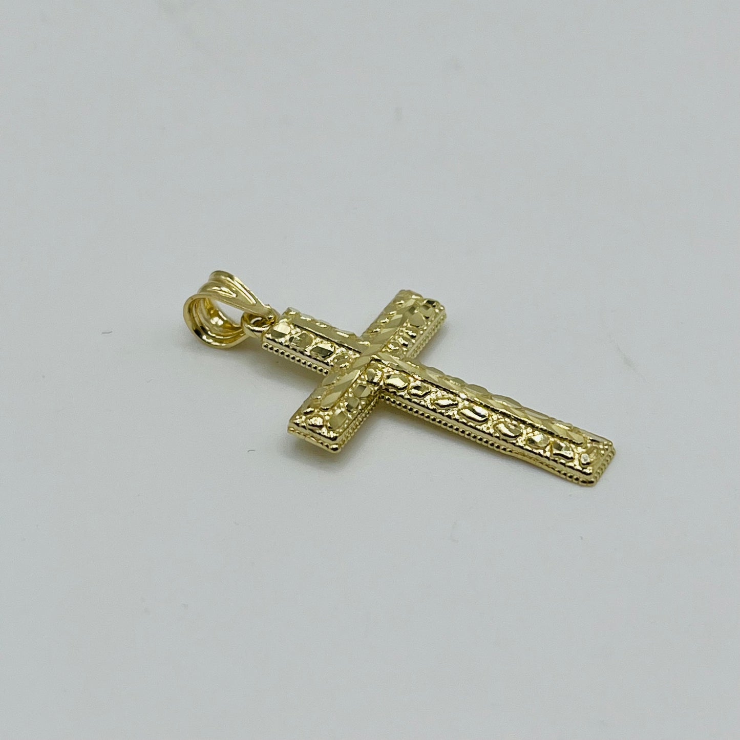 10k Gold Nugget Domed Cross Charm