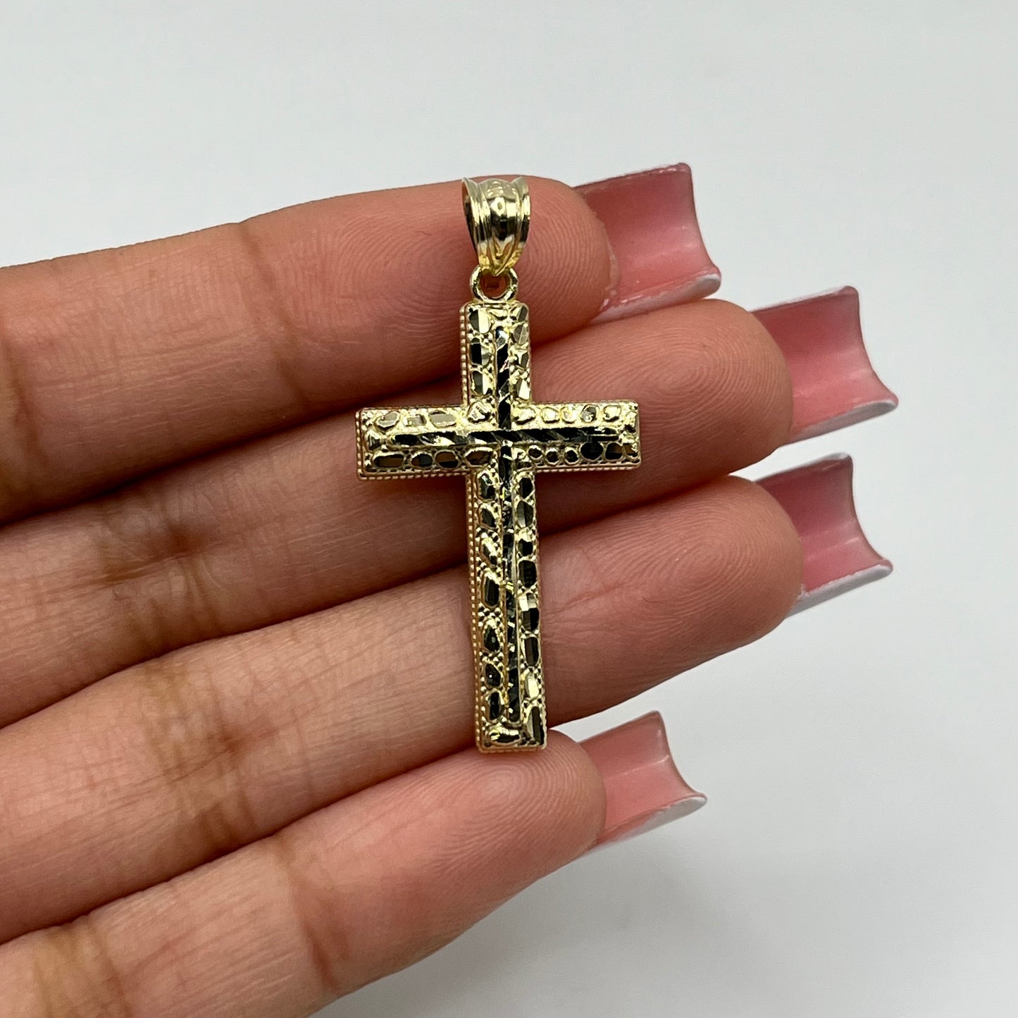 10k Gold Nugget Domed Cross Charm