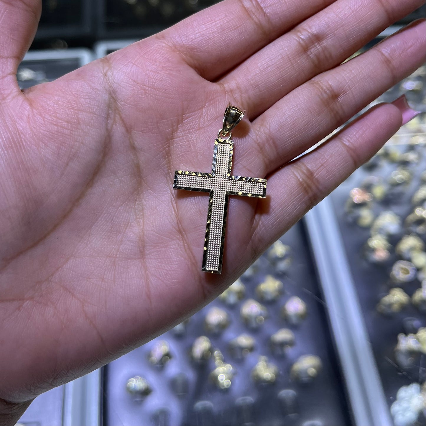10k Gold Ribbed Classic Cross Charm