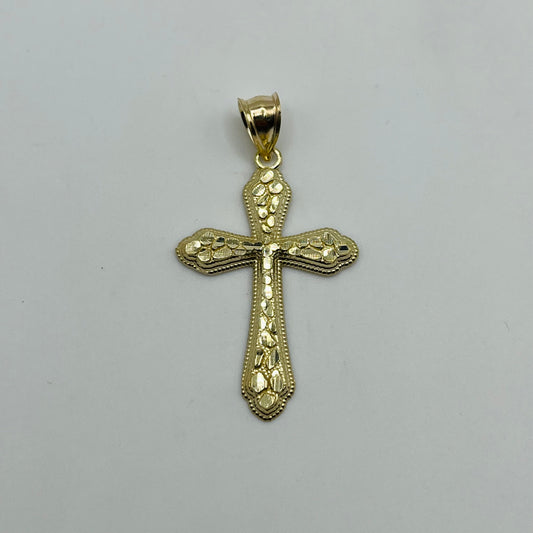 10k Gold Antique Nugget Cross Charm
