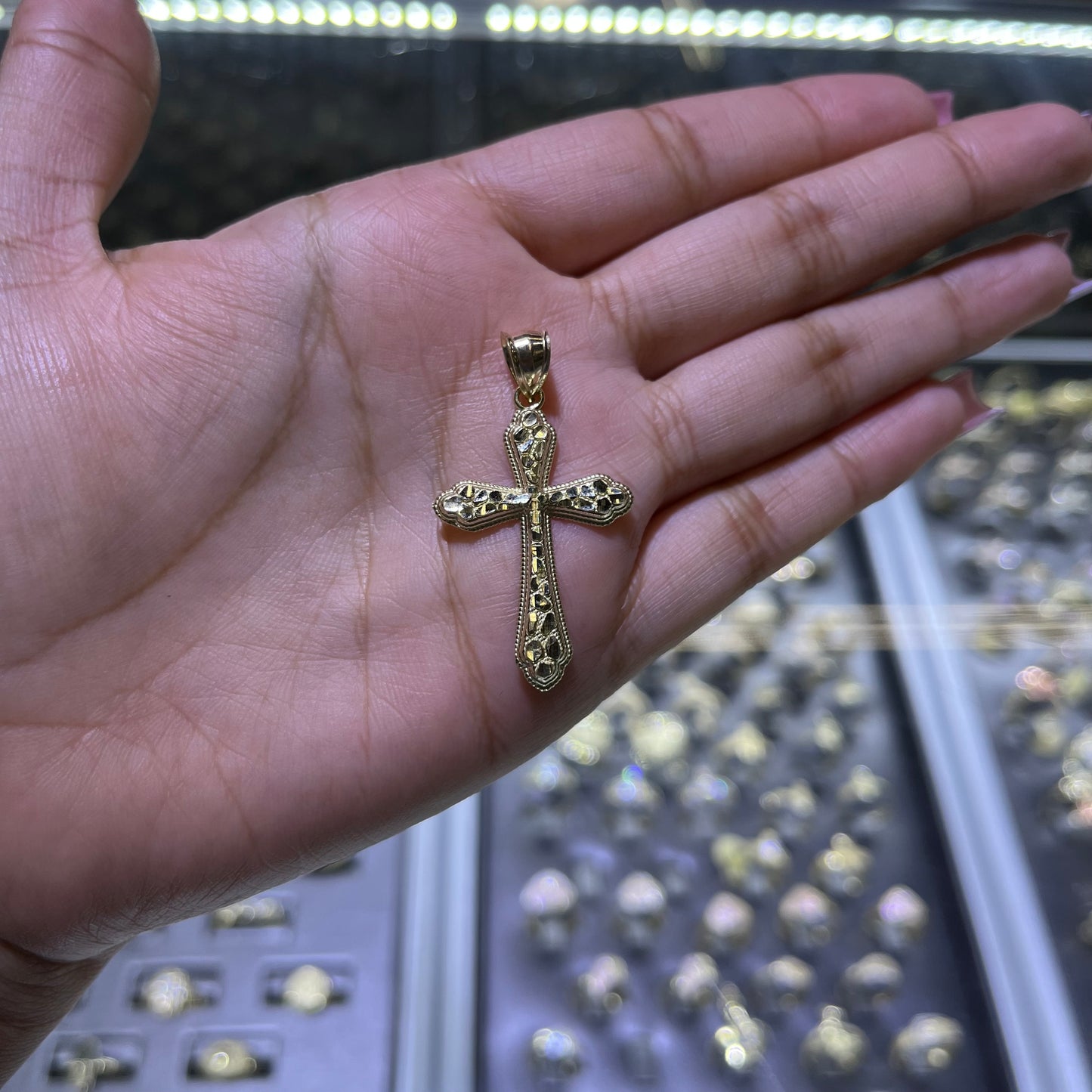 10k Gold Antique Nugget Cross Charm
