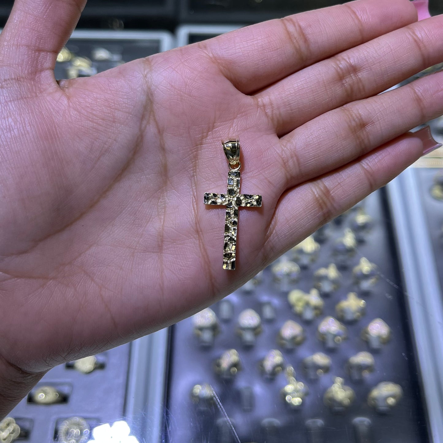 10k Gold Nugget Cross Charm