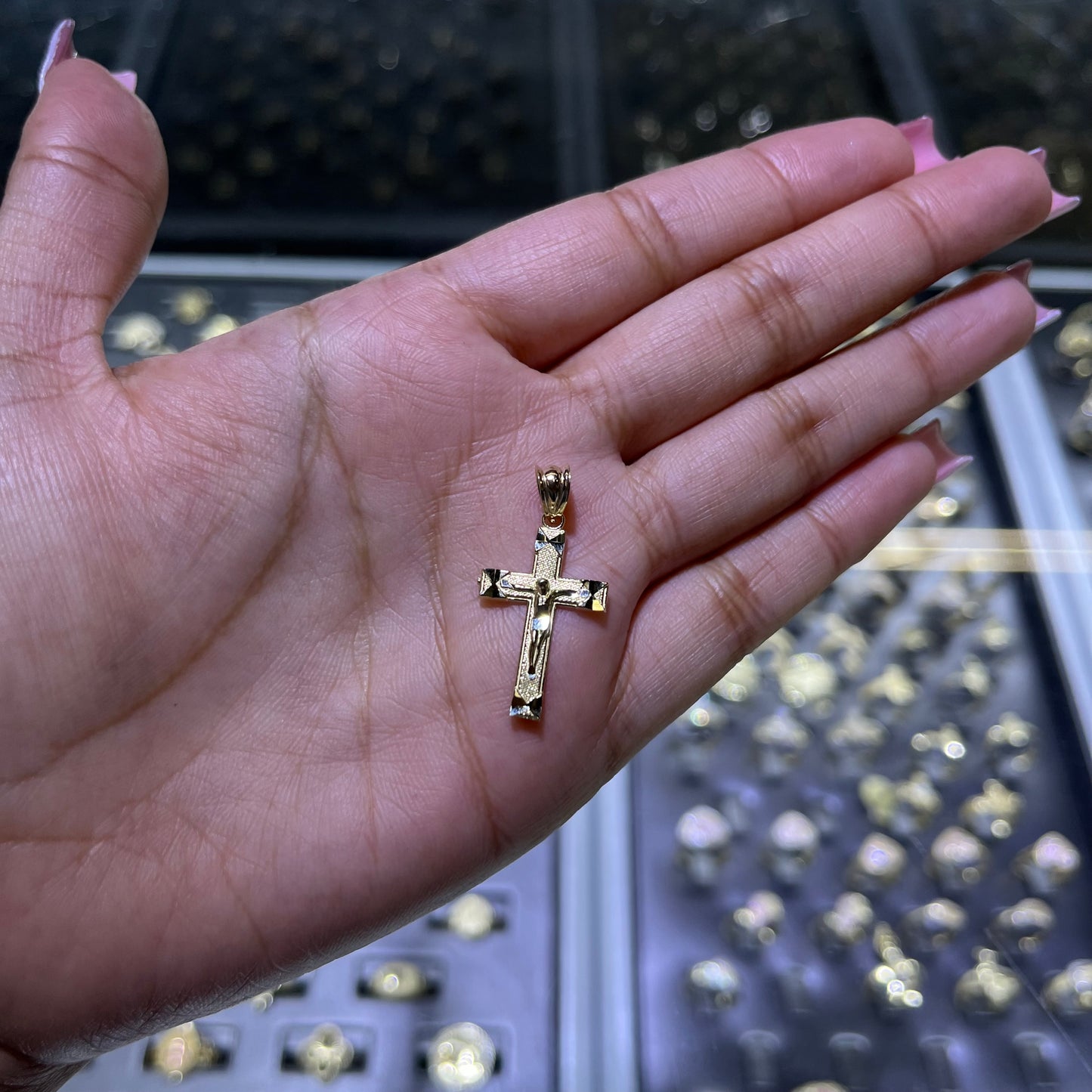 10k Gold Diamond Cut Crucifix Charm