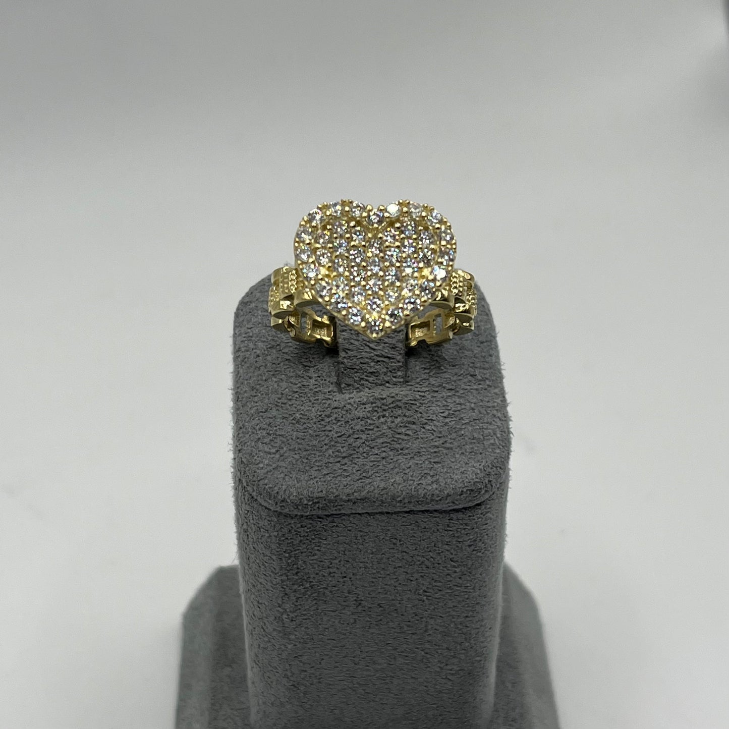 10k Gold Rx White Heart Cz Ring (Large)