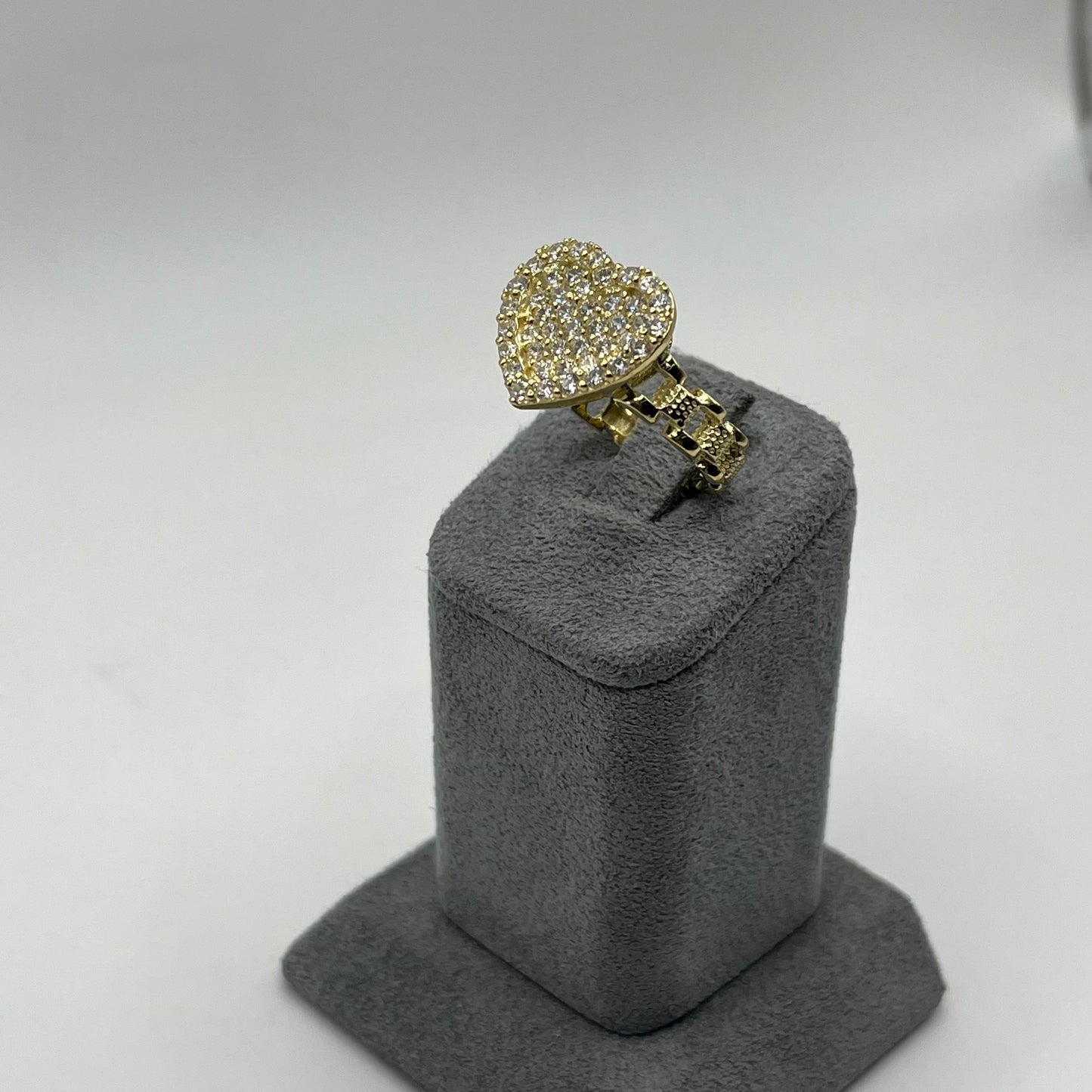 10k Gold Rx White Heart Cz Ring (Large)