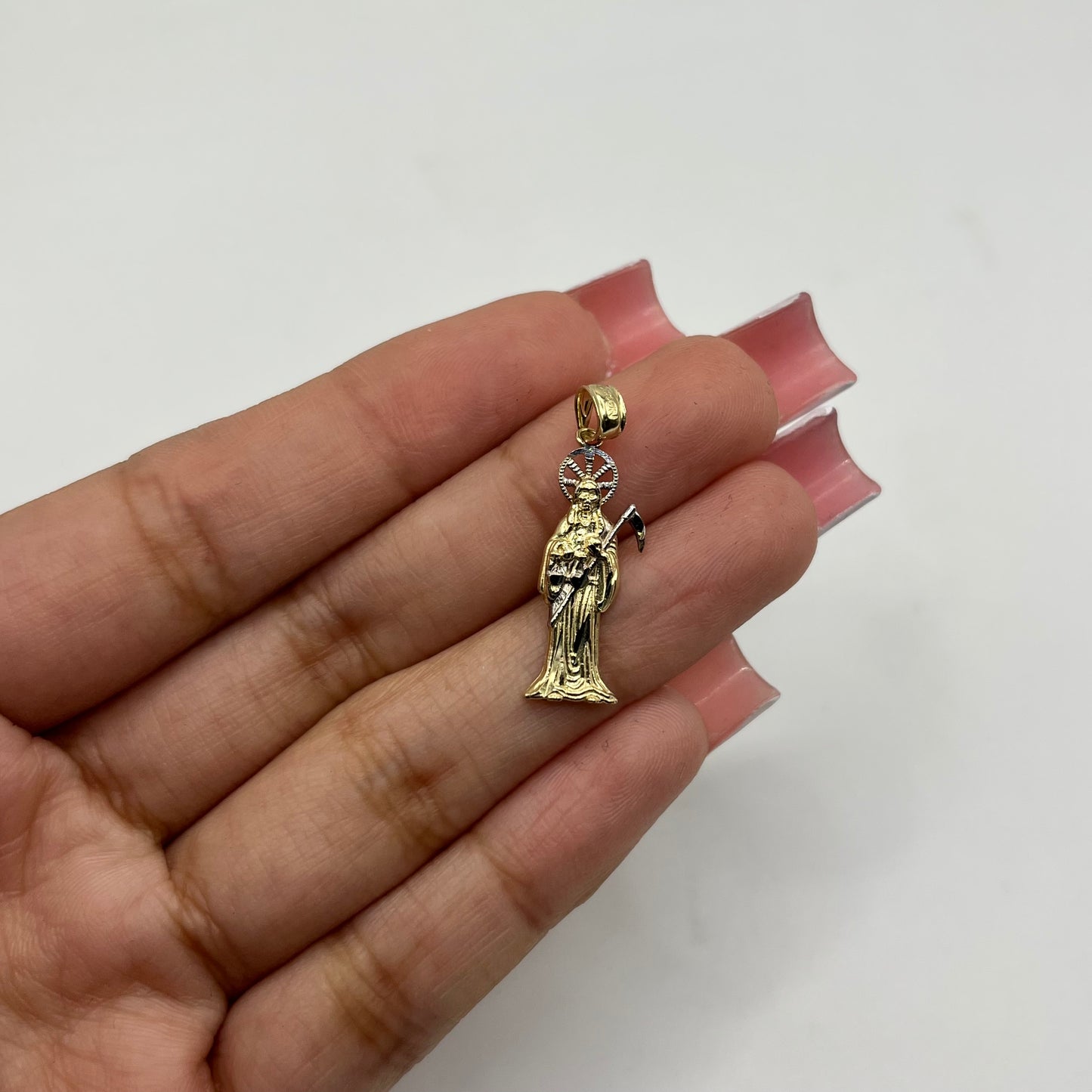 14k Gold two Tone Santa Muerte Charm (Small)