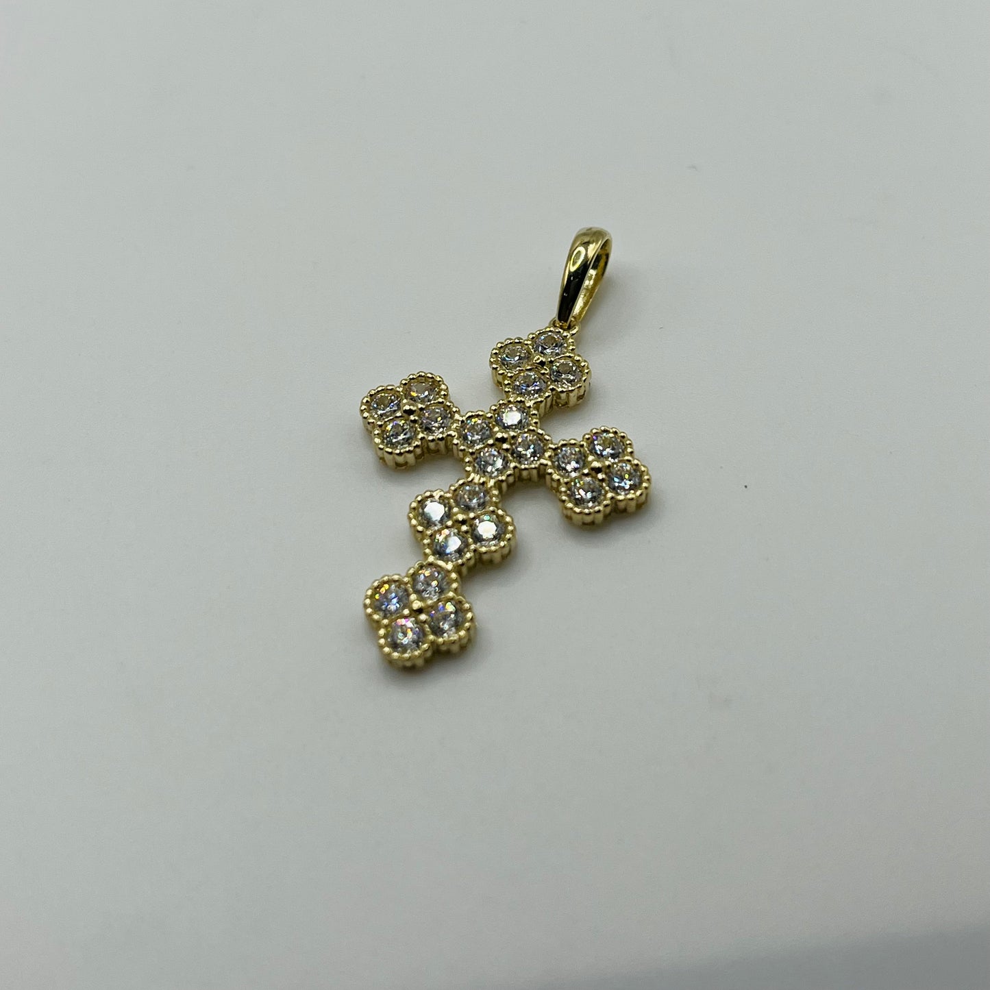 10k Gold CZ Clover Cross Charm