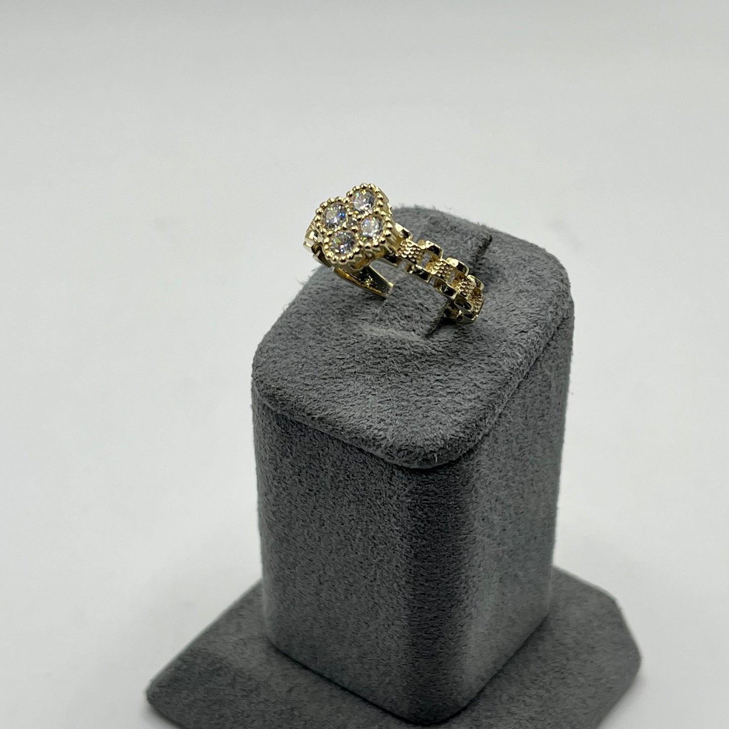10k Gold Clover CZ Rx Ring
