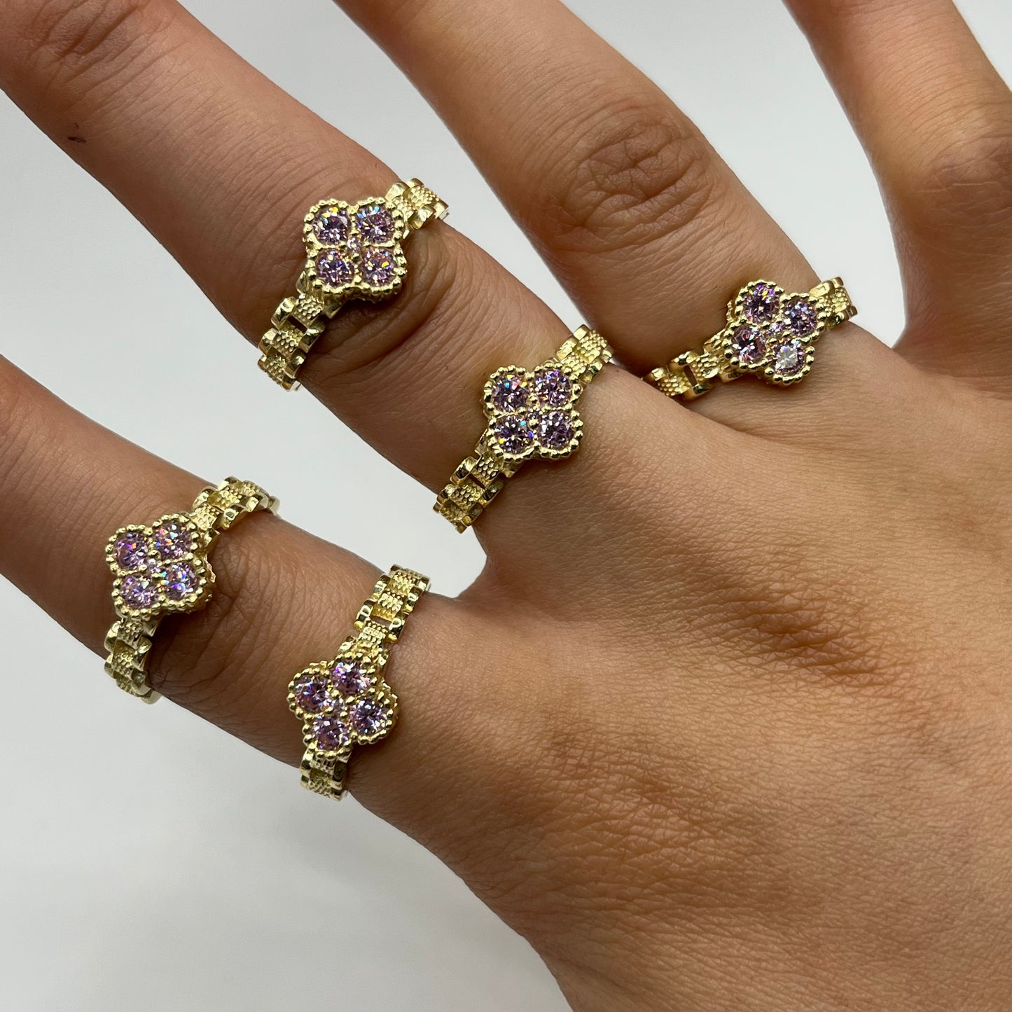 10k Gold Pink Clover Rx Ring