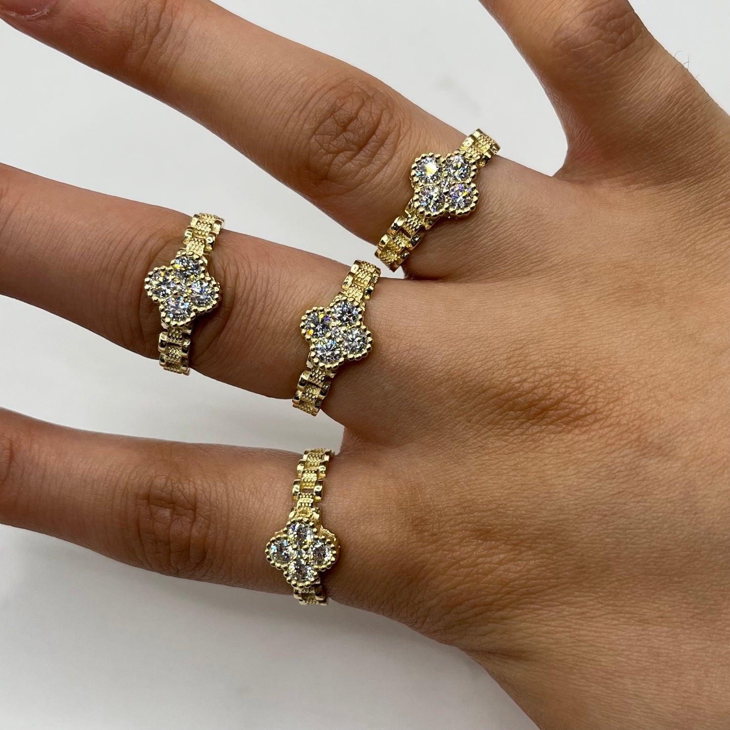 10k Gold Clover CZ Rx Ring