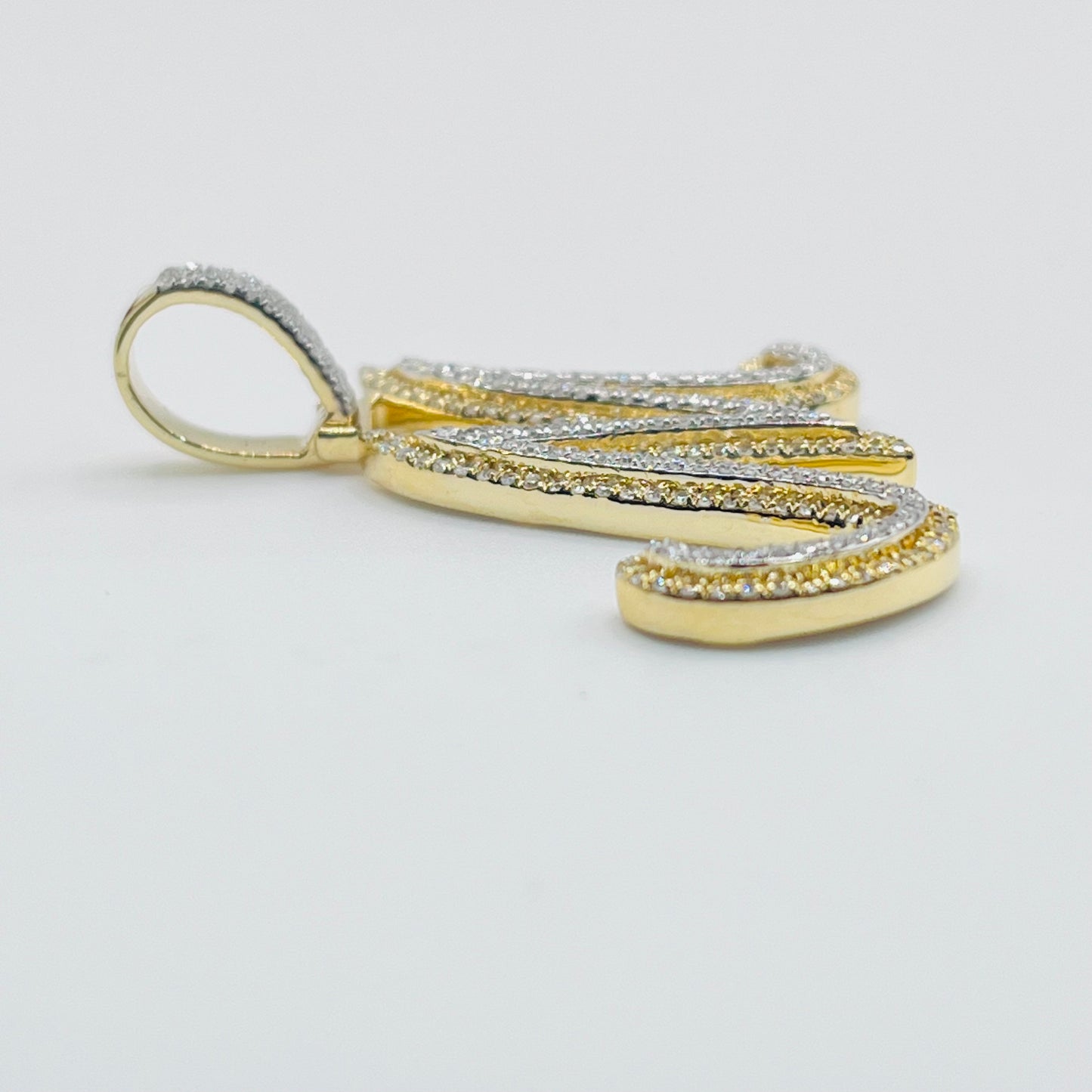 10K Gold Two Tone Diamond Initial Pendant