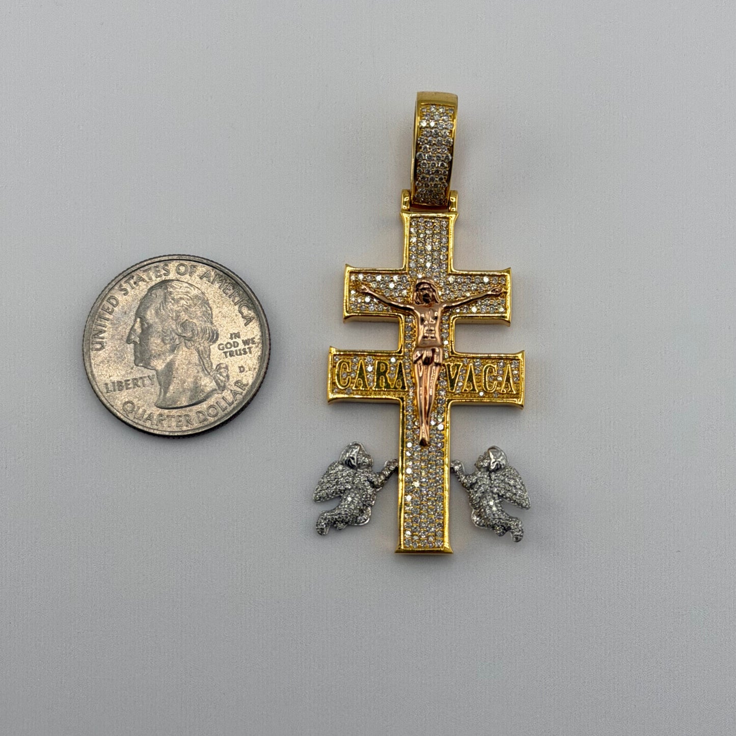 14k Gold Natural Diamond Cara Vaca Cross Pendant