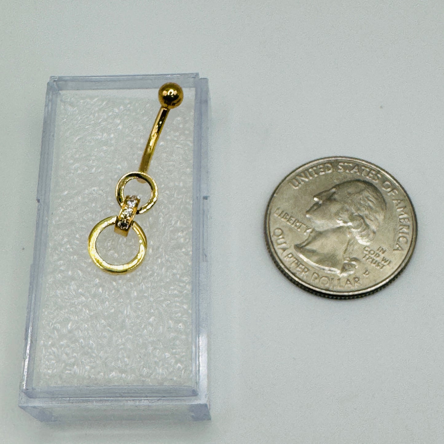 14K Solid Gold Hoop CZ Belly Ring