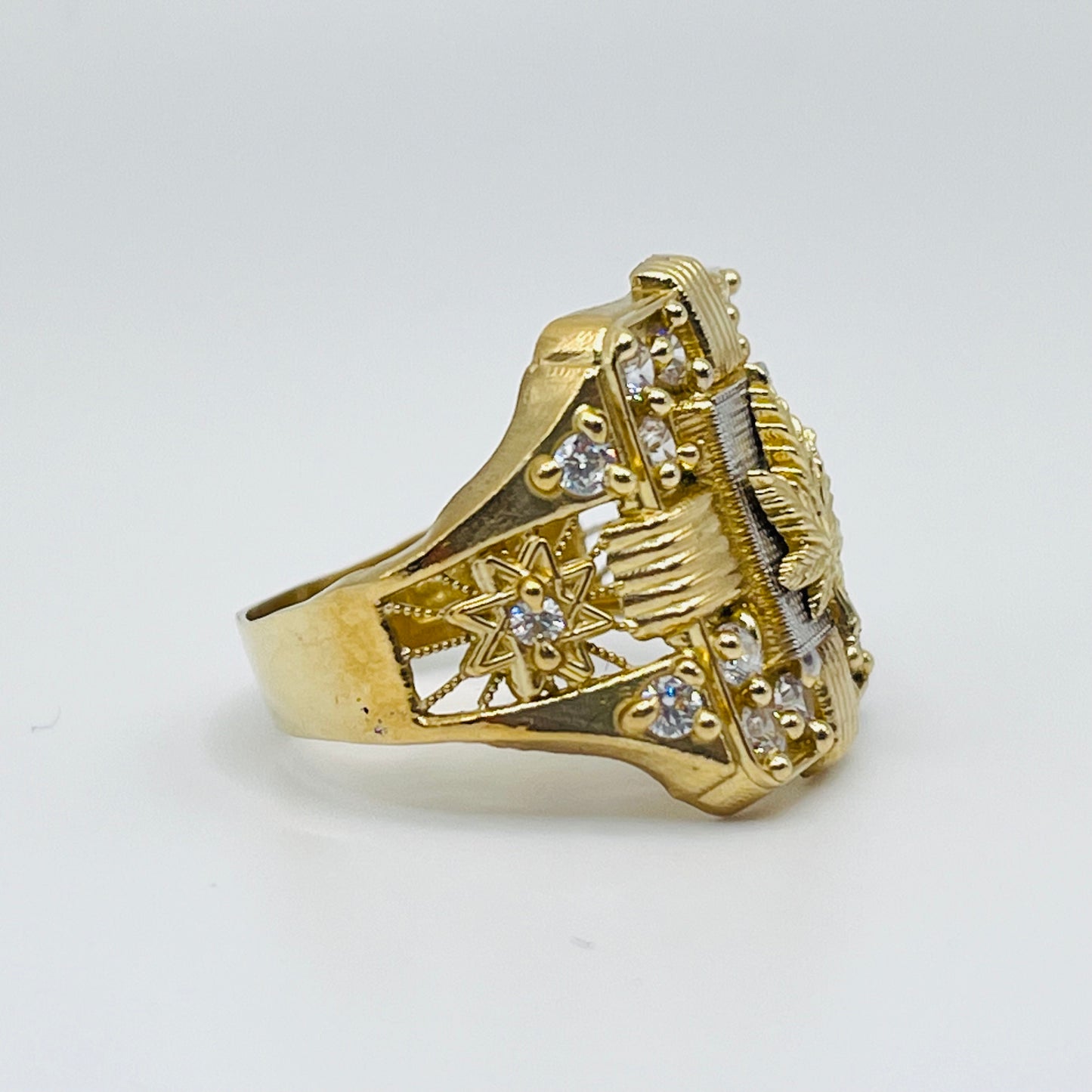 10K Gold Two Tone CZ Weed Ring