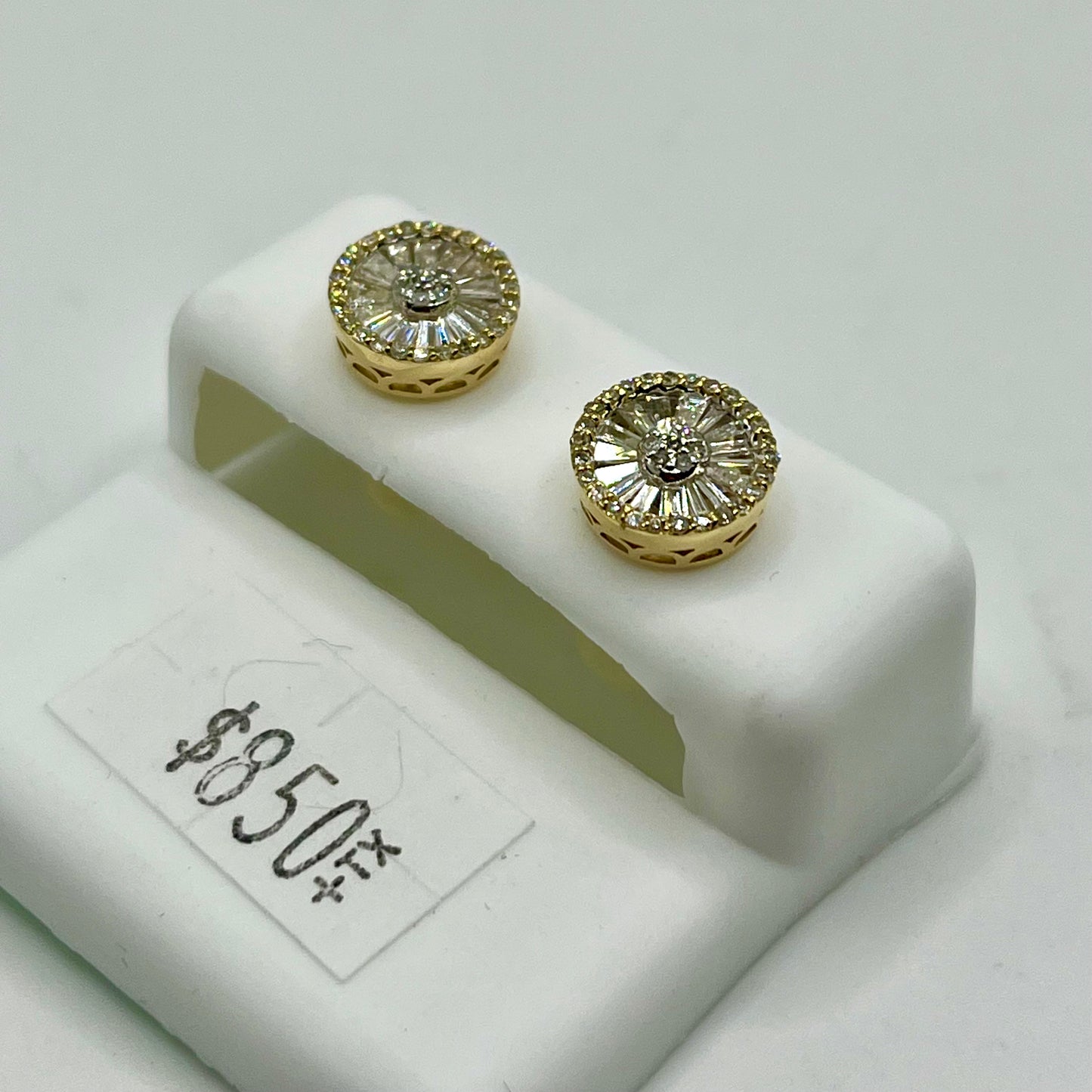 14k Gold Natural Diamond Halo Baguette Earrings (Screwbacks)